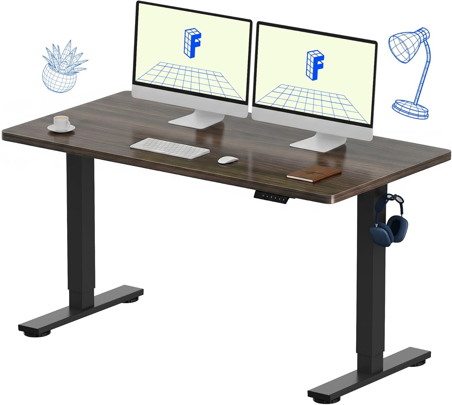 image:imageFLEXISPOT EN1 OnePiece Standing Desk Electric Adjustable with 4 Memory Presets 176 LBS Capacity Stable amp Quiet Seamless Desktop for Home Office amp Dual Monitors 48x24 BlackBlack Walnut