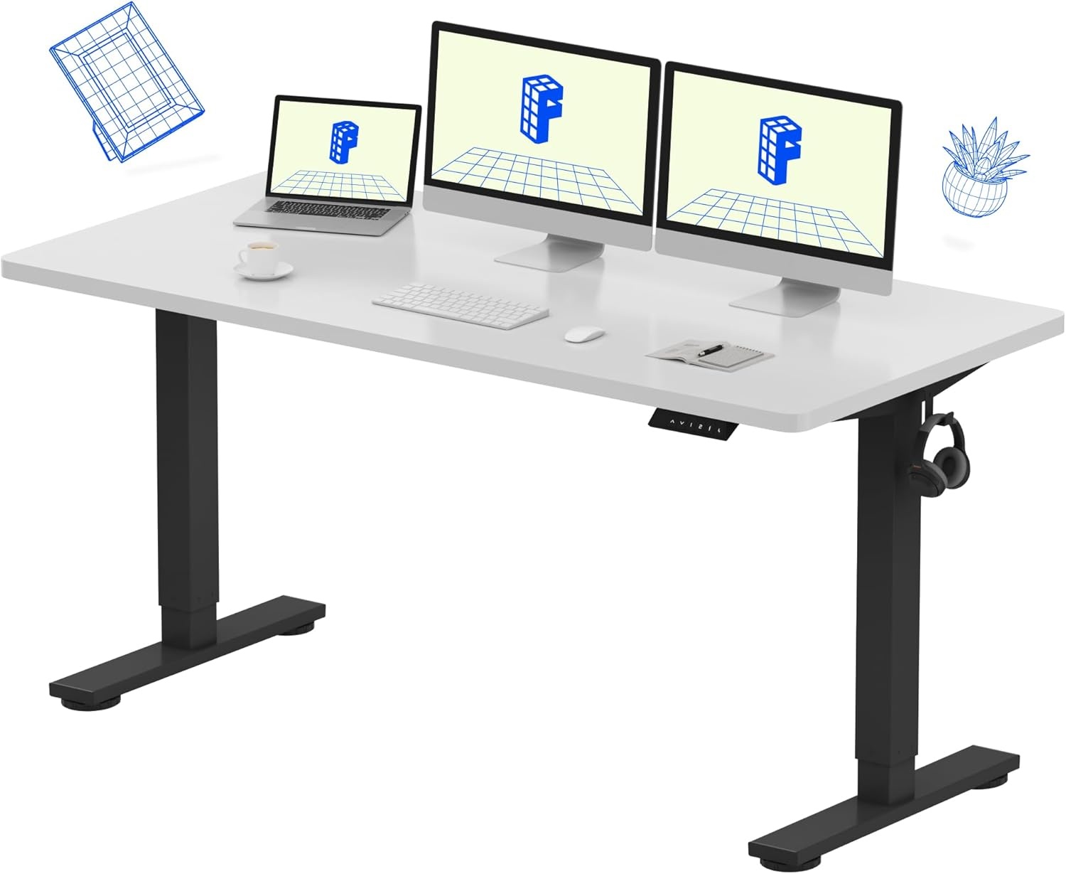 image:imageFLEXISPOT EN1 OnePiece Standing Desk Electric Adjustable with 4 Memory Presets 176 LBS Capacity Stable amp Quiet Seamless Desktop for Home Office amp Dual Monitors 48x24 BlackWhite