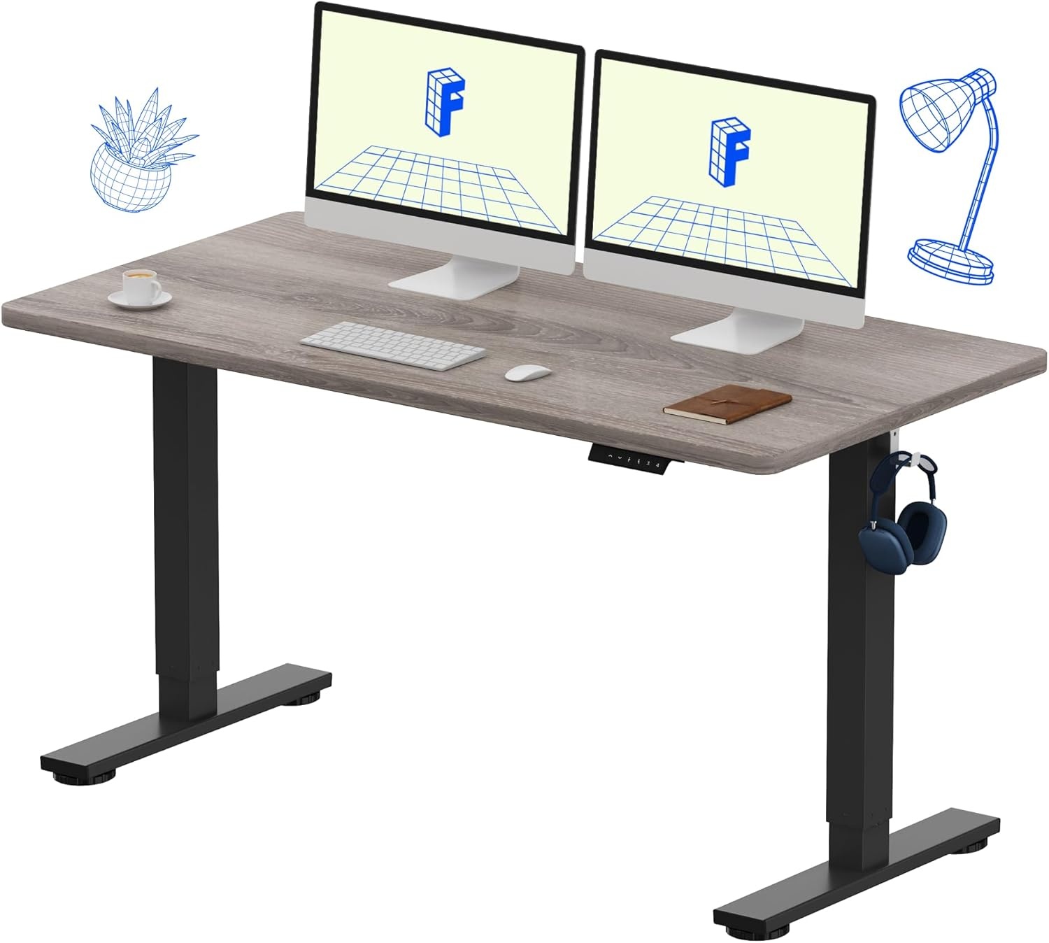 image:imageFLEXISPOT EN1 OnePiece Standing Desk Electric Adjustable with 4 Memory Presets 176 LBS Capacity Stable amp Quiet Seamless Desktop for Home Office amp Dual Monitors 48x24 BlackGray Wood