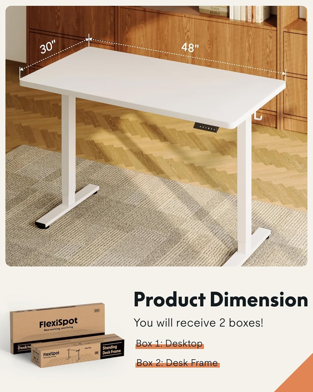 image:imageFLEXISPOT EN1 OnePiece Standing Desk Electric Adjustable with 4 Memory Presets 176 LBS Capacity Stable amp Quiet Seamless Desktop for Home Office amp Dual Monitors 48x24 BlackWhitewhite