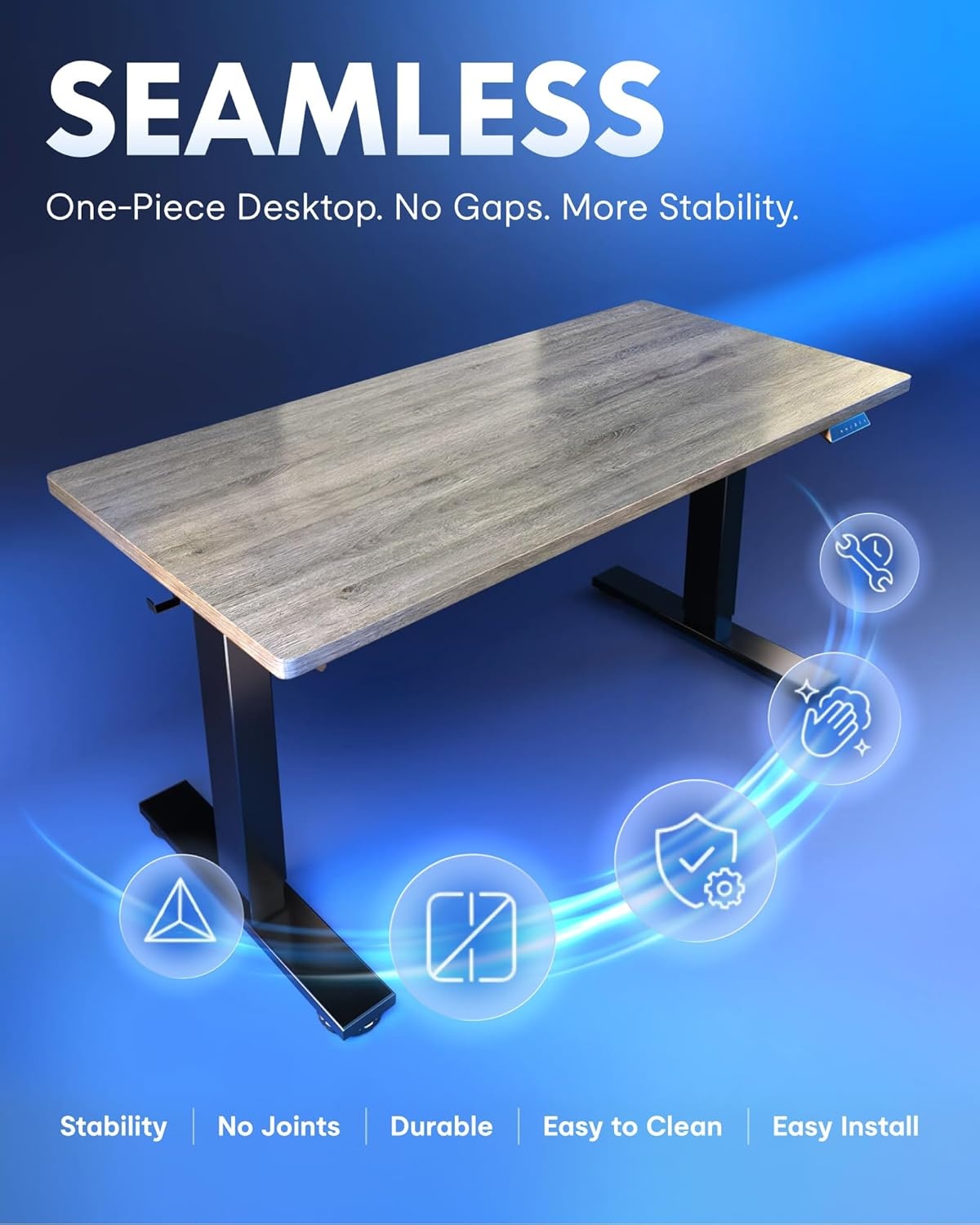 image:imageFLEXISPOT EN1 OnePiece Standing Desk Electric Adjustable with 4 Memory Presets 176 LBS Capacity Stable amp Quiet Seamless Desktop for Home Office amp Dual Monitors 48x24 BlackGray Wood