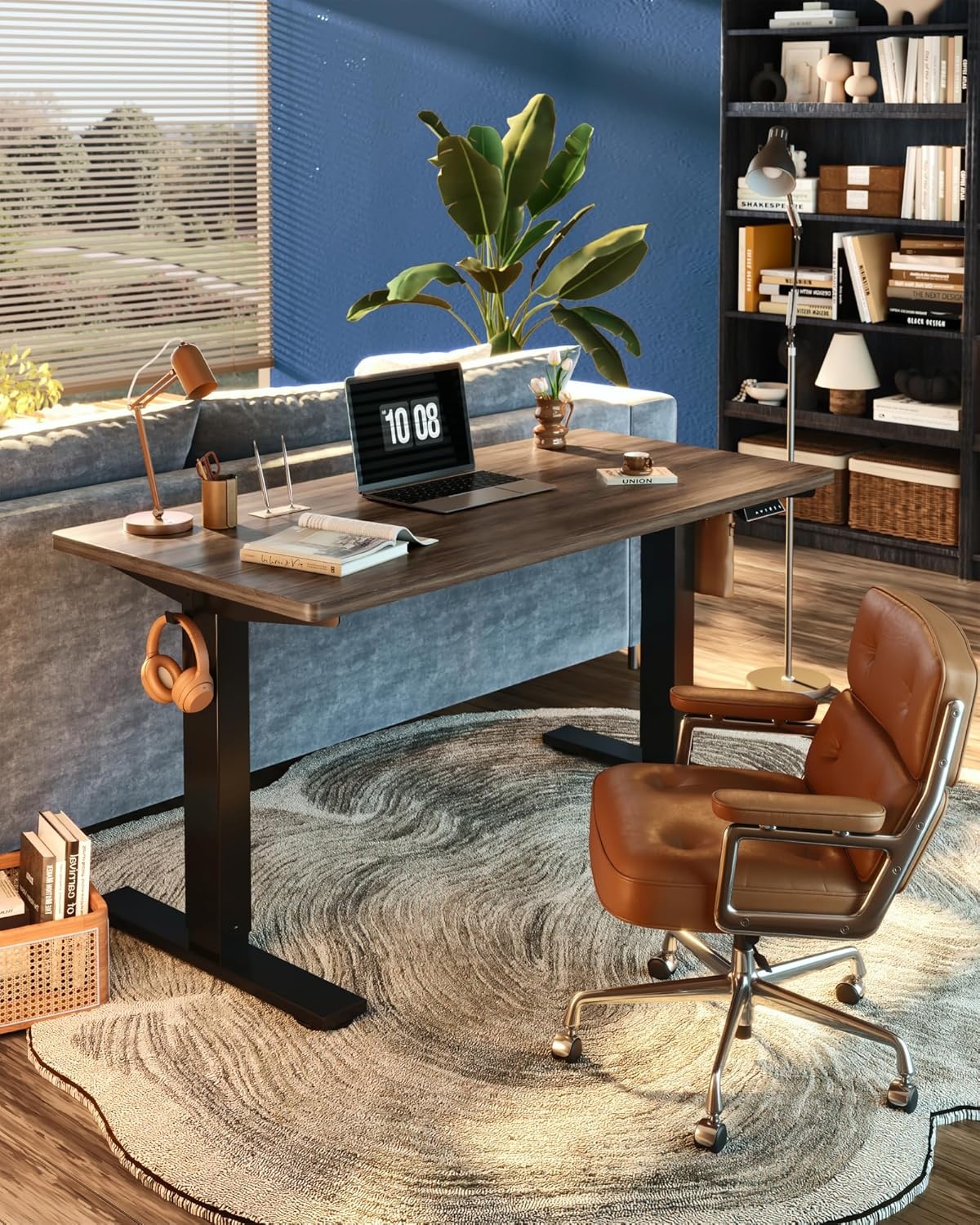 image:imageFLEXISPOT EN1 OnePiece Standing Desk Electric Adjustable with 4 Memory Presets 176 LBS Capacity Stable amp Quiet Seamless Desktop for Home Office amp Dual Monitors 48x24 BlackBlack Walnut