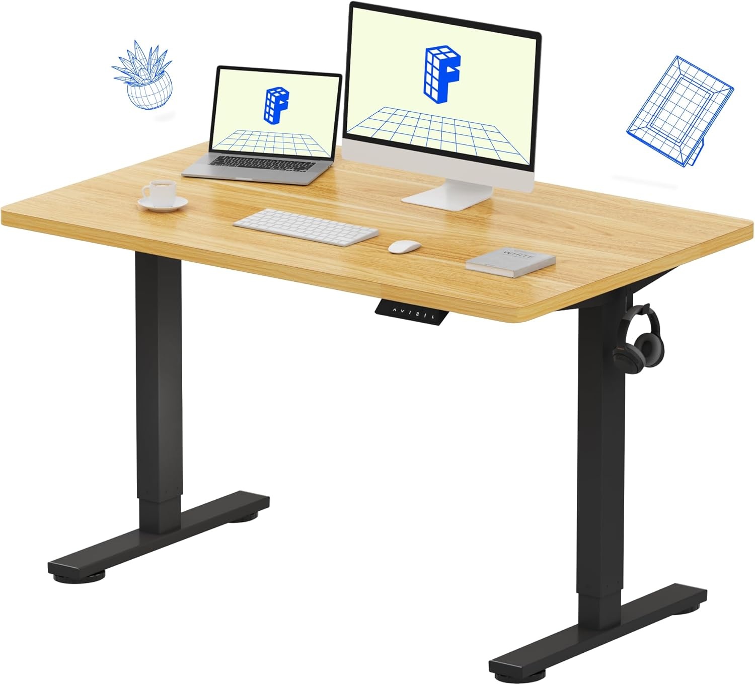 image:imageFLEXISPOT EN1 OnePiece Standing Desk Electric Adjustable with 4 Memory Presets 176 LBS Capacity Stable amp Quiet Seamless Desktop for Home Office amp Dual Monitors 48x24 BlackMaple