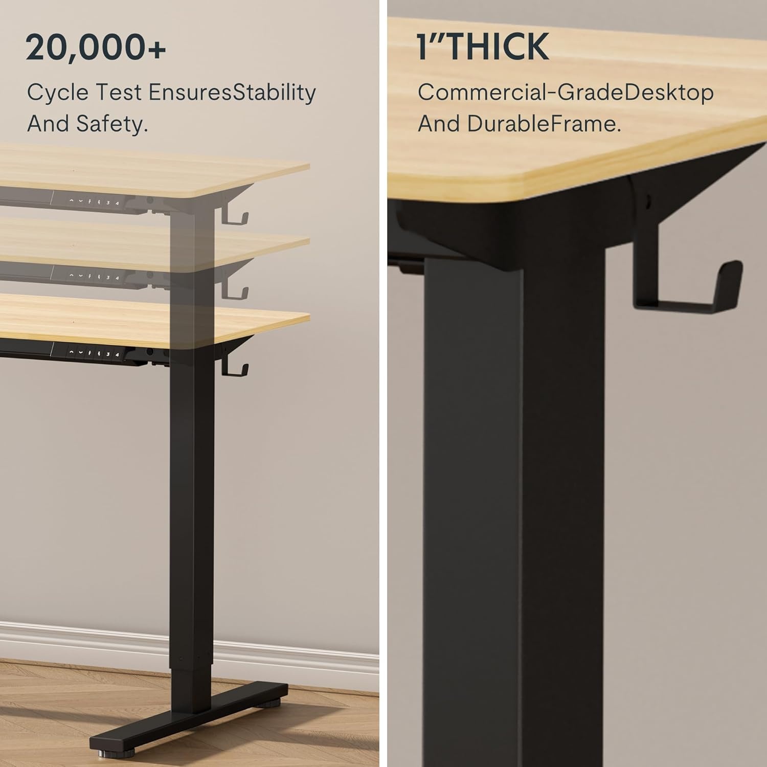 image:imageFLEXISPOT EN1 OnePiece Standing Desk Electric Adjustable with 4 Memory Presets 176 LBS Capacity Stable amp Quiet Seamless Desktop for Home Office amp Dual Monitors 48x24 BlackMaple