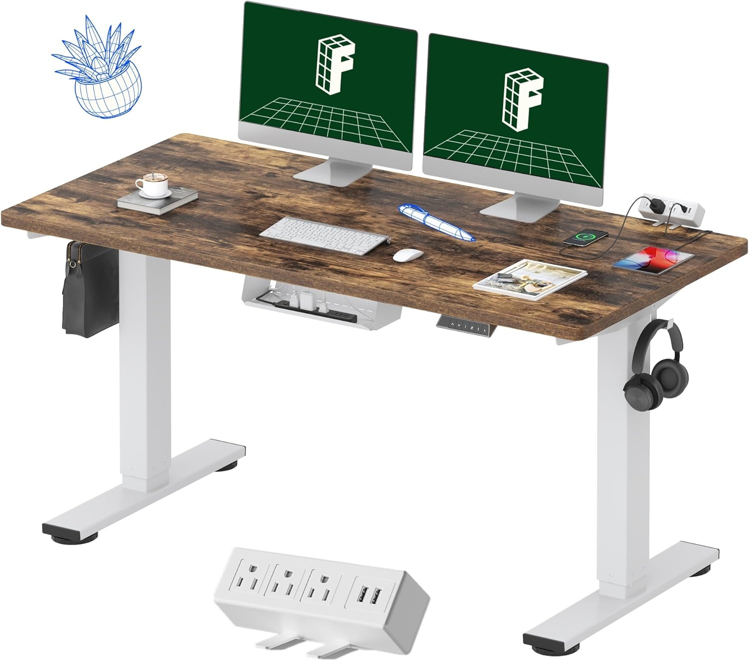 image:imageFLEXISPOT EN2 WholePiece Standing Desk with Clamp Power Strip 55 x 28 Electric Stand Up Height Adjustable Desk with Cable Management White Frame 55 White Top2 PackagesRustic Brown White Frame
