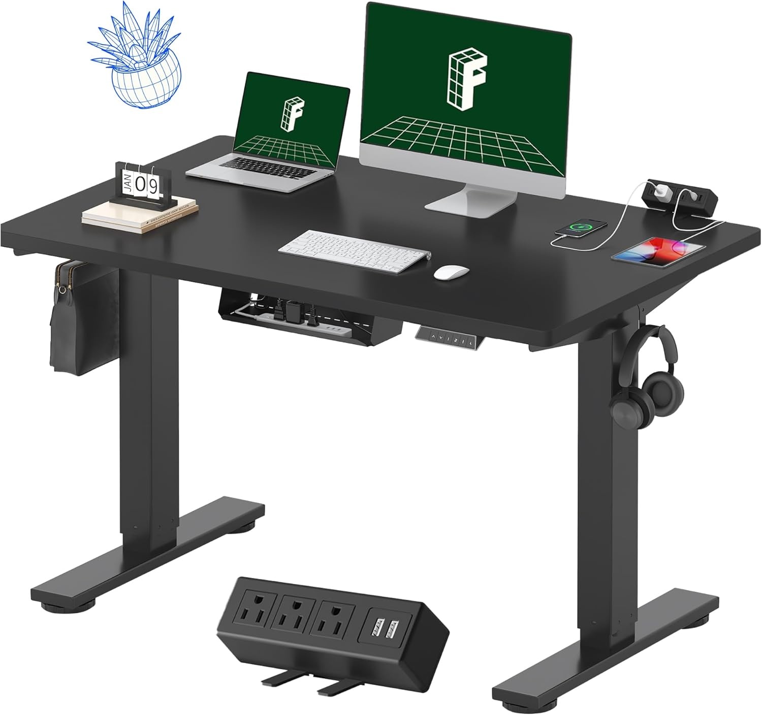 image:imageFLEXISPOT EN2 WholePiece Standing Desk with Clamp Power Strip 55 x 28 Electric Stand Up Height Adjustable Desk with Cable Management White Frame 55 White Top2 PackagesBlack Top Black Frame
