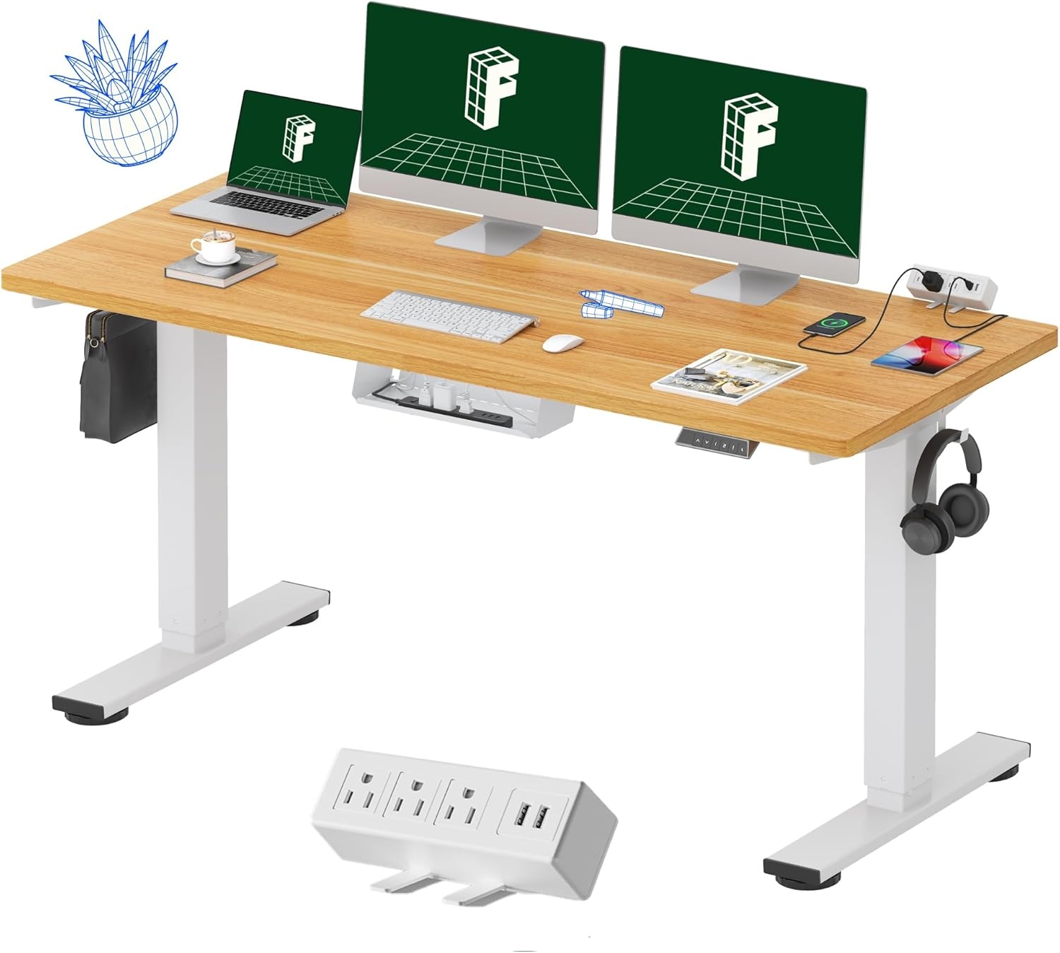 image:imageFLEXISPOT EN2 WholePiece Standing Desk with Clamp Power Strip 55 x 28 Electric Stand Up Height Adjustable Desk with Cable Management White Frame 55 White Top2 PackagesMaple Top White Frame