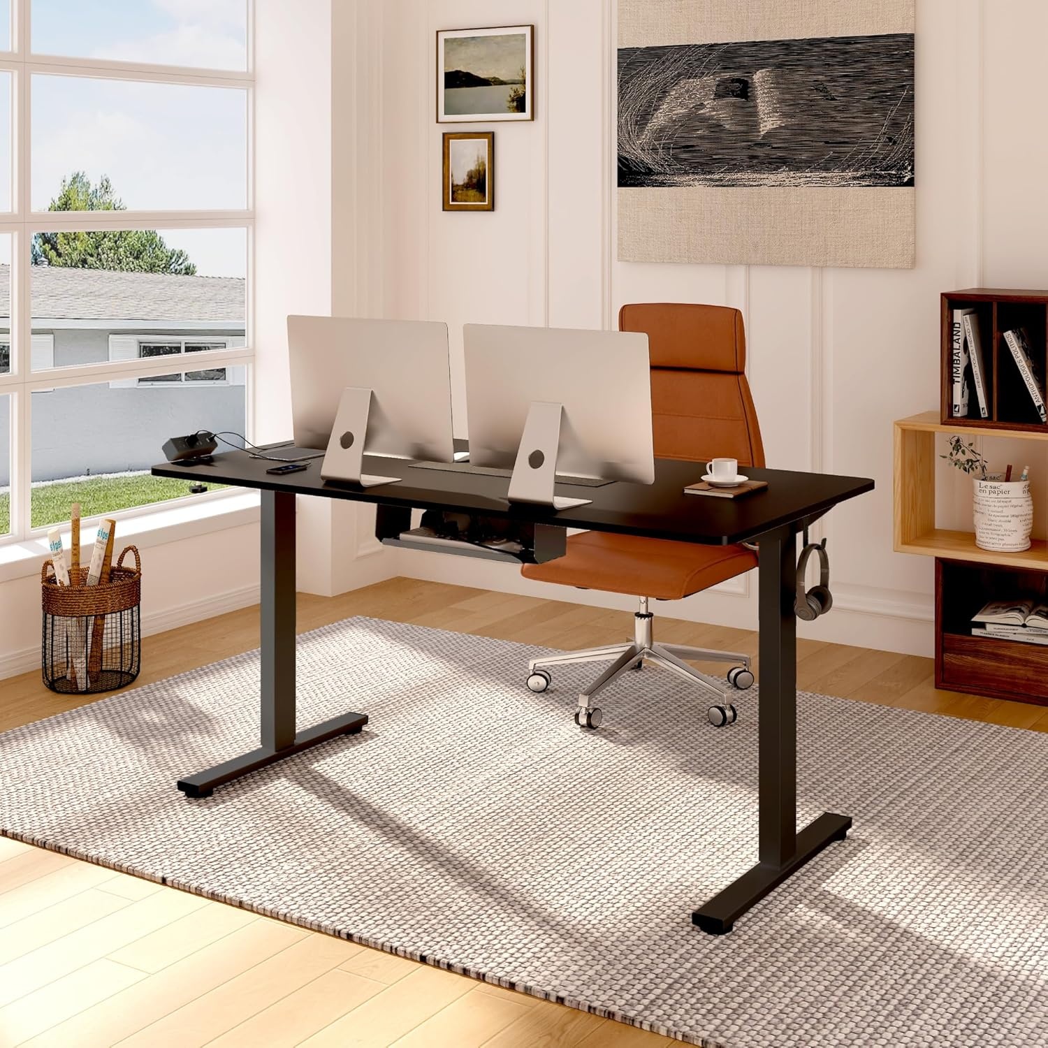 image:imageFLEXISPOT EN2 WholePiece Standing Desk with Clamp Power Strip 55 x 28 Electric Stand Up Height Adjustable Desk with Cable Management White Frame 55 White Top2 PackagesBlack Top Black Frame