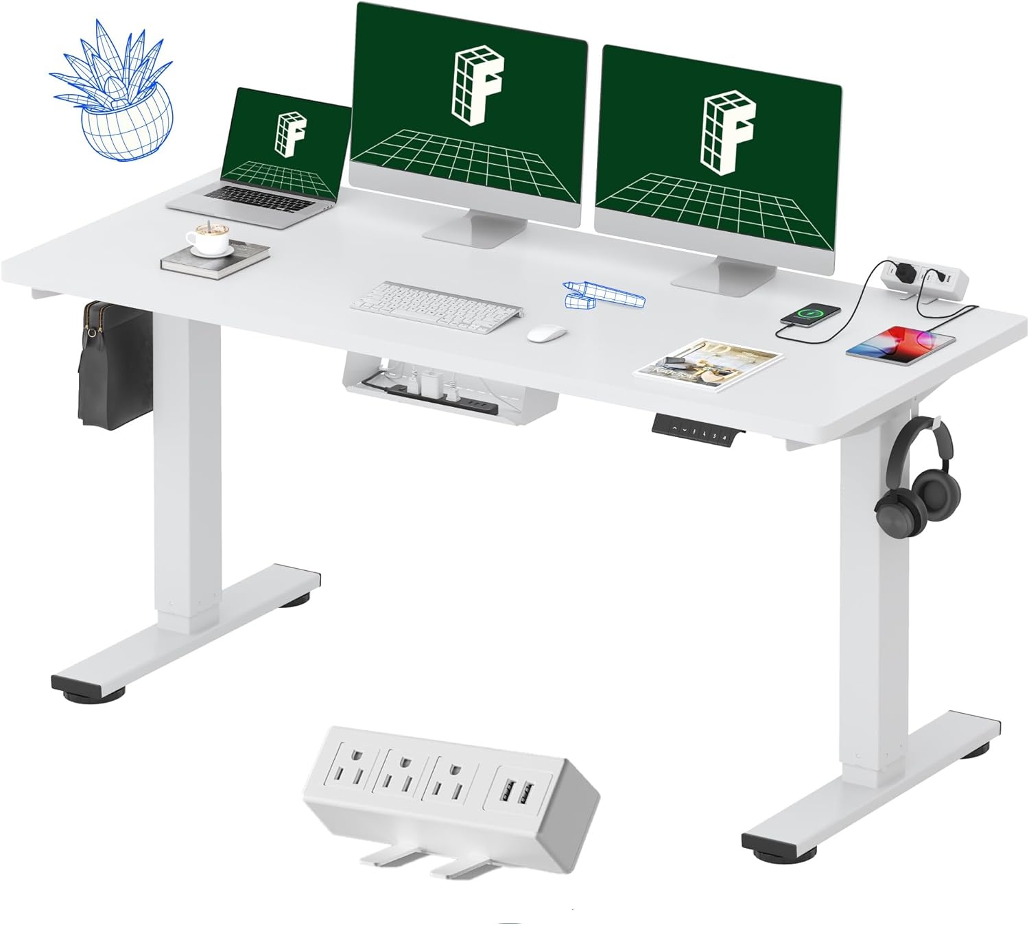 image:imageFLEXISPOT EN2 WholePiece Standing Desk with Clamp Power Strip 55 x 28 Electric Stand Up Height Adjustable Desk with Cable Management White Frame 55 White Top2 PackagesWhite Top White Frame
