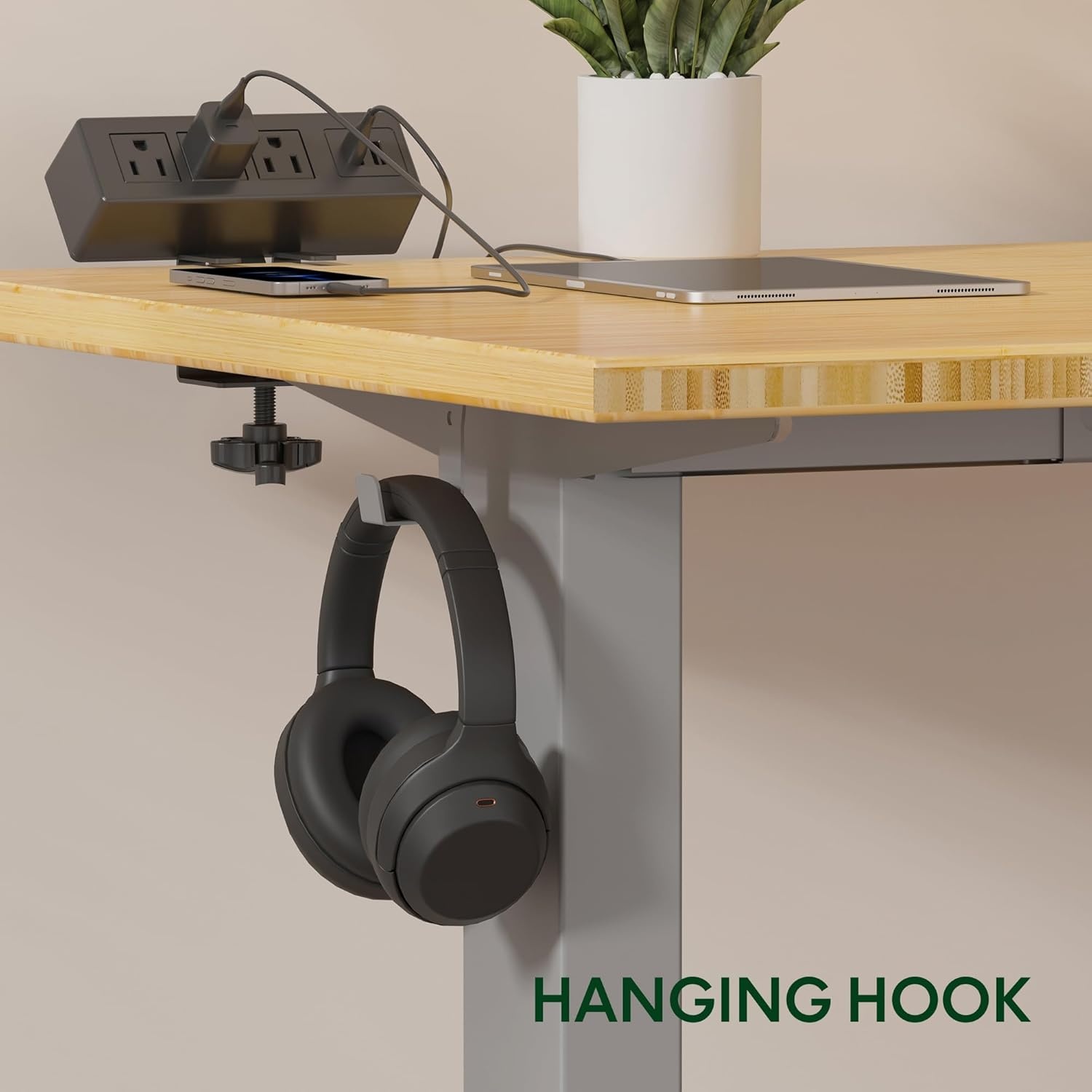 image:imageFLEXISPOT EN2 WholePiece Standing Desk with Clamp Power Strip 55 x 28 Electric Stand Up Height Adjustable Desk with Cable Management White Frame 55 White Top2 PackagesBamboo Top Grey Frame