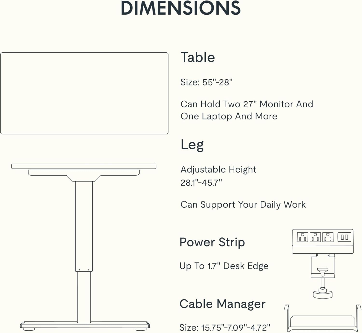 image:imageFLEXISPOT EN2 WholePiece Standing Desk with Clamp Power Strip 55 x 28 Electric Stand Up Height Adjustable Desk with Cable Management White Frame 55 White Top2 PackagesMaple Top White Frame