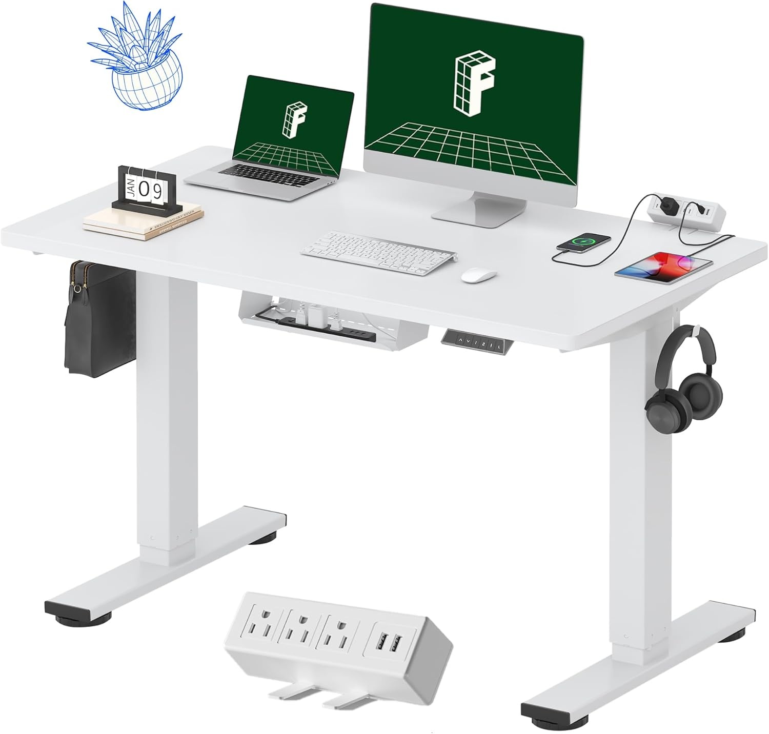 image:imageFLEXISPOT EN2 WholePiece Standing Desk with Clamp Power Strip 55 x 28 Electric Stand Up Height Adjustable Desk with Cable Management White Frame 55 White Top2 PackagesWhite Top White Frame