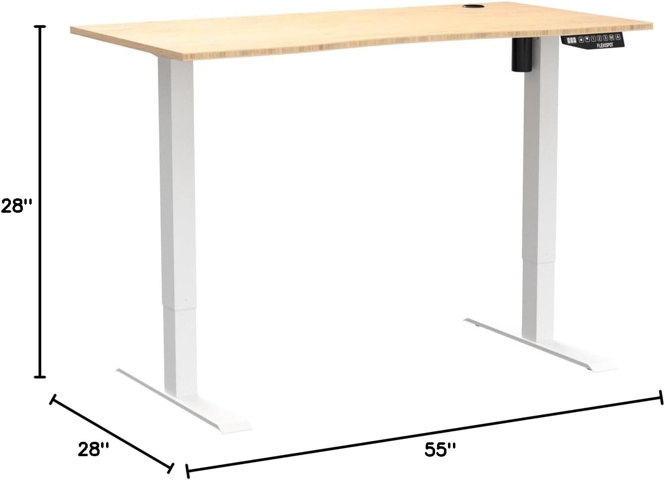image:imageFLEXISPOT EN2 WholePiece Standing Desk with Clamp Power Strip 55 x 28 Electric Stand Up Height Adjustable Desk with Cable Management White Frame 55 White Top2 PackagesBamboo Top White Frame