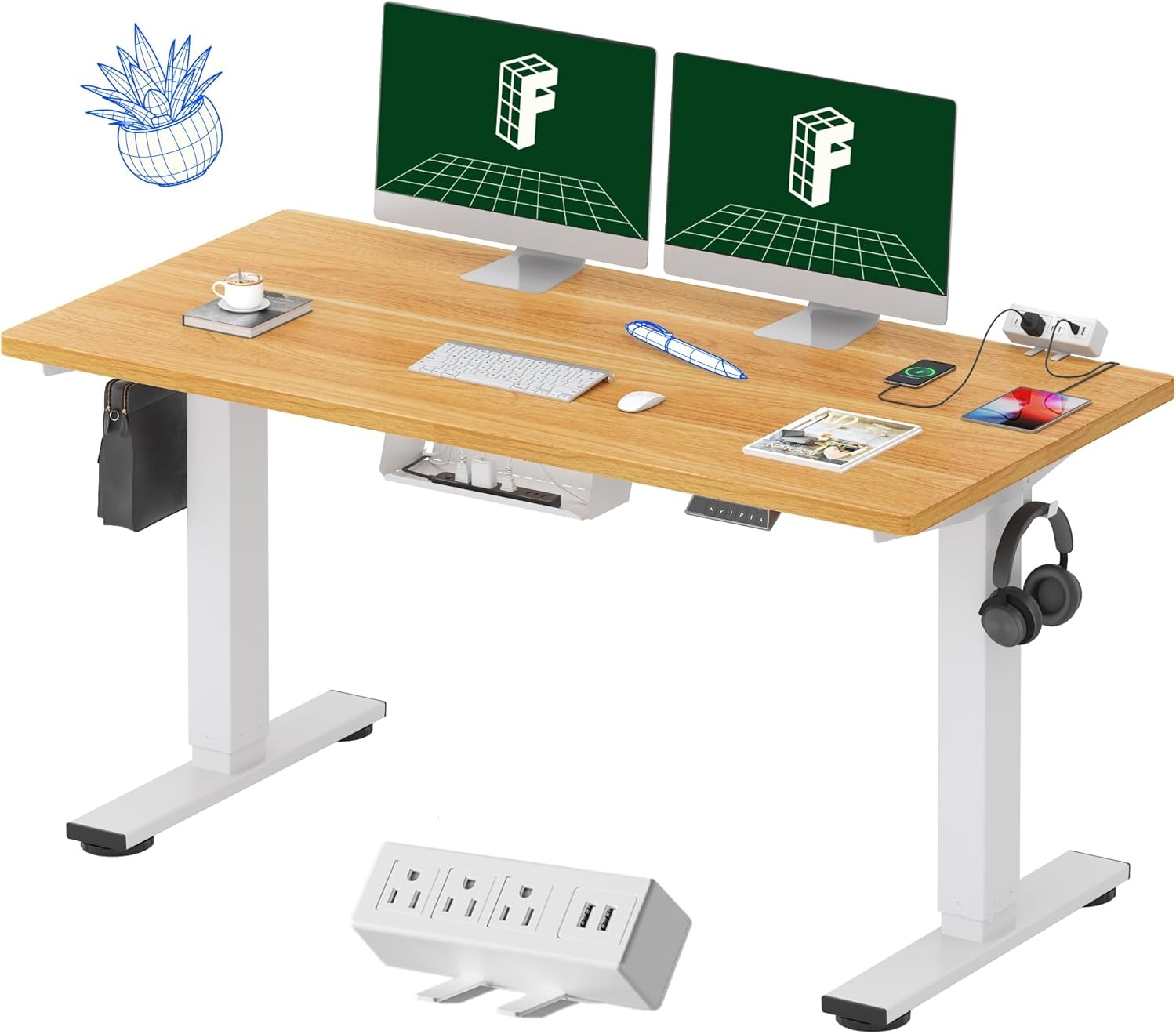 image:imageFLEXISPOT EN2 WholePiece Standing Desk with Clamp Power Strip 55 x 28 Electric Stand Up Height Adjustable Desk with Cable Management White Frame 55 White Top2 PackagesMaple Top White Frame