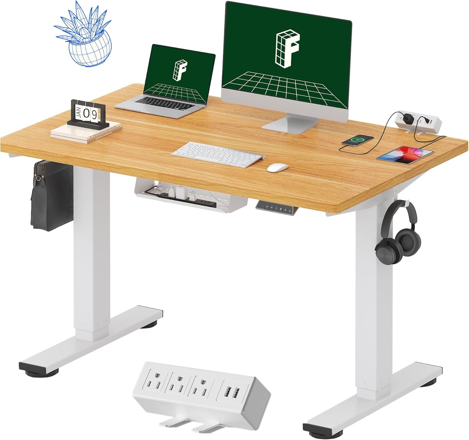 image:imageFLEXISPOT EN2 WholePiece Standing Desk with Clamp Power Strip 55 x 28 Electric Stand Up Height Adjustable Desk with Cable Management White Frame 55 White Top2 PackagesMaple Top White Frame