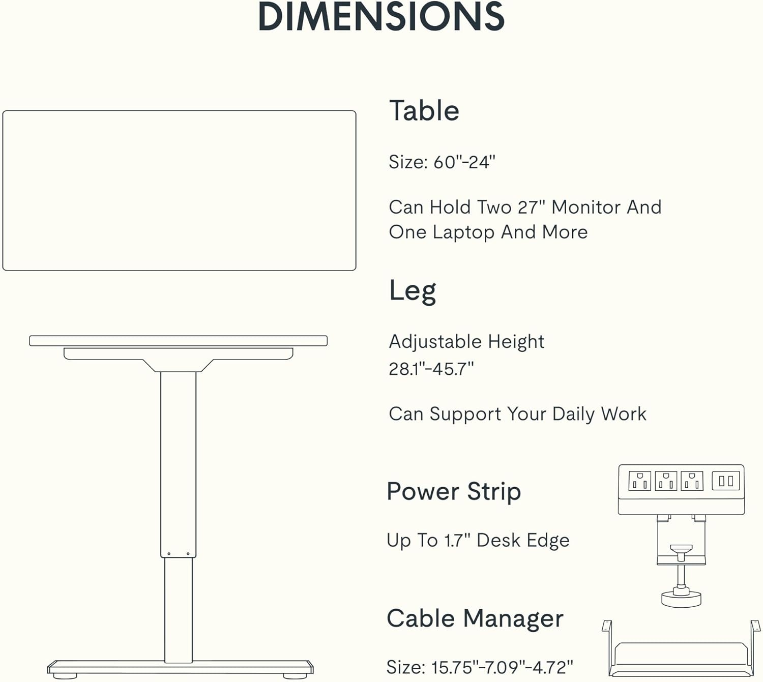 image:imageFLEXISPOT EN2 WholePiece Standing Desk with Clamp Power Strip 55 x 28 Electric Stand Up Height Adjustable Desk with Cable Management White Frame 55 White Top2 PackagesWhite Top White Frame