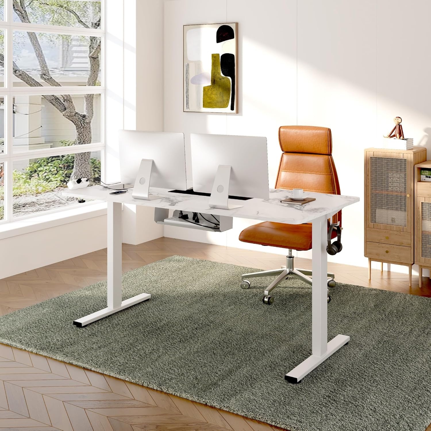 image:imageFLEXISPOT EN2 WholePiece Standing Desk with Clamp Power Strip 55 x 28 Electric Stand Up Height Adjustable Desk with Cable Management White Frame 55 White Top2 PackagesWhite Top White Frame