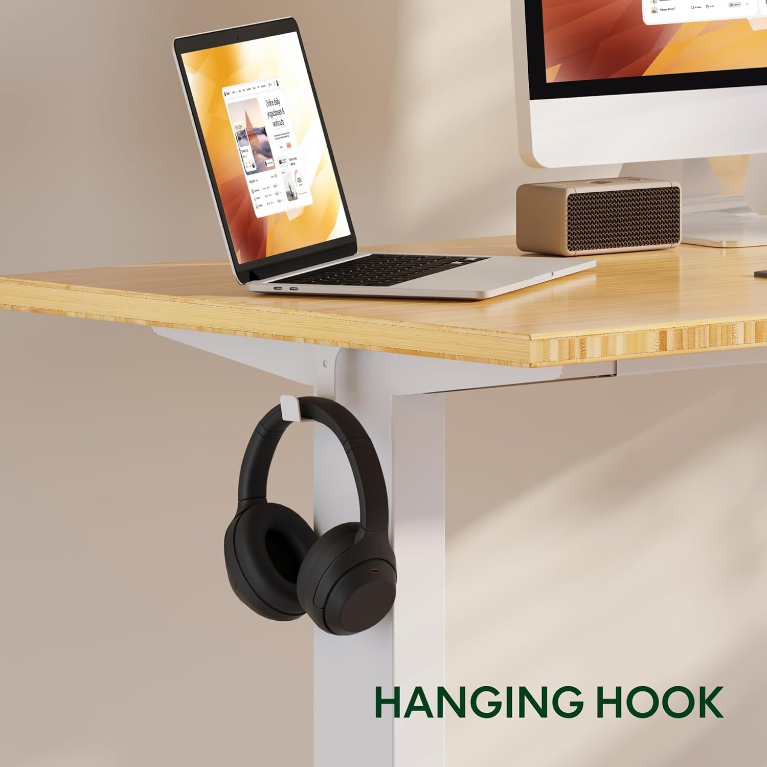 image:imageFLEXISPOT EN2 WholePiece Standing Desk with Clamp Power Strip 55 x 28 Electric Stand Up Height Adjustable Desk with Cable Management White Frame 55 White Top2 PackagesBamboo Top White Frame