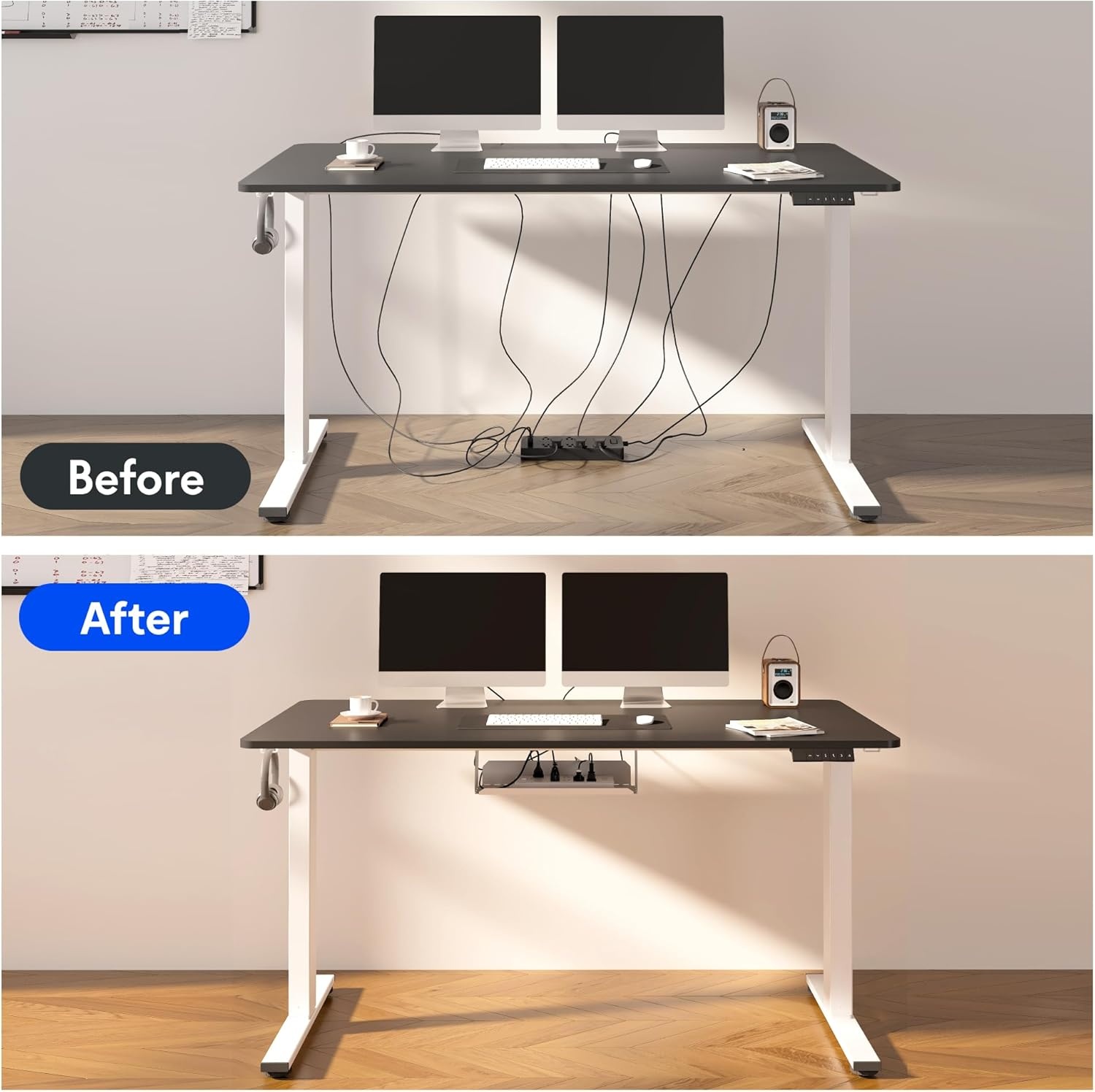 image:imageFLEXISPOT EN2 WholePiece Standing Desk with Clamp Power Strip 55 x 28 Electric Stand Up Height Adjustable Desk with Cable Management White Frame 55 White Top2 PackagesBlack Top White Frame