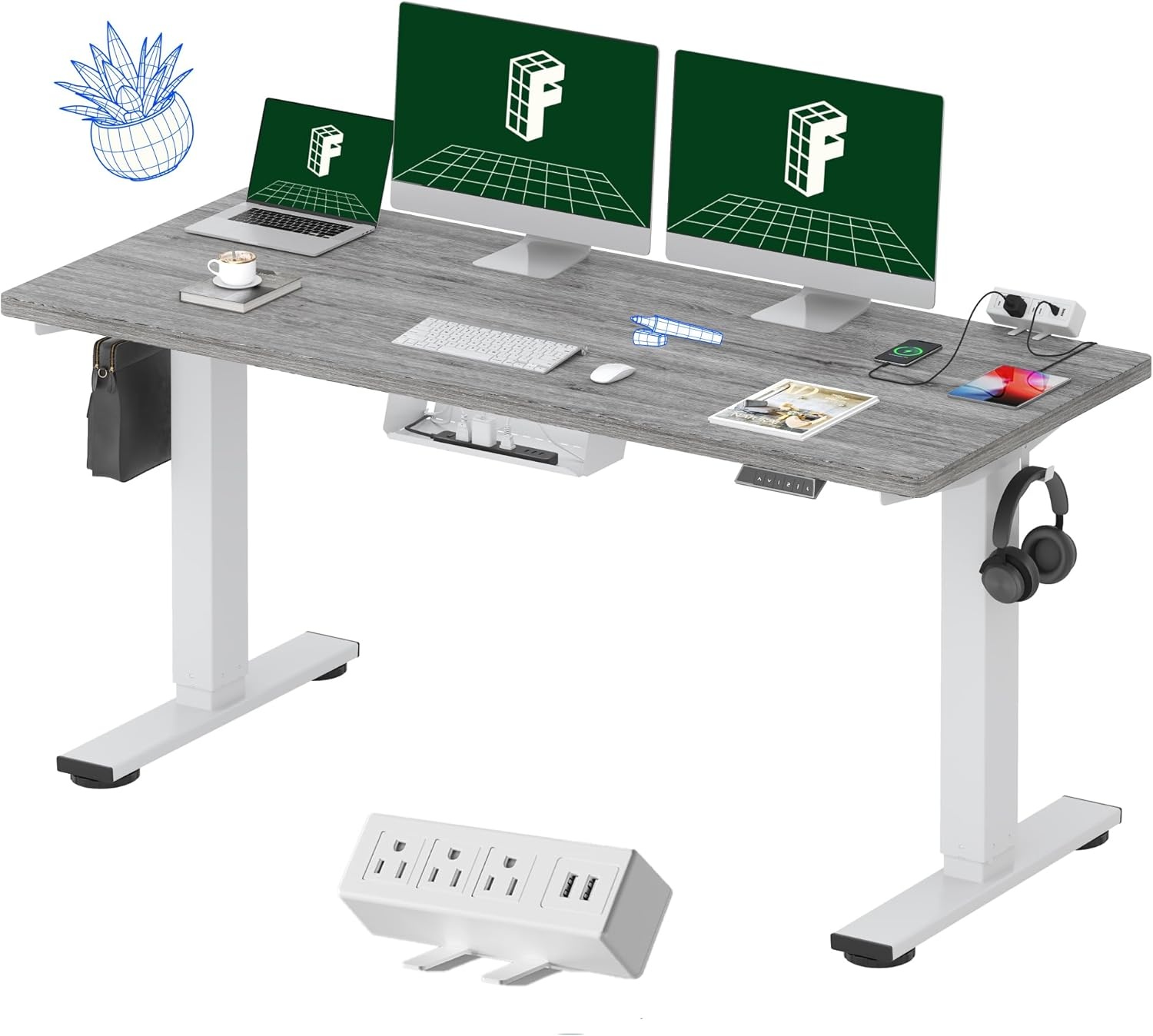 image:imageFLEXISPOT EN2 WholePiece Standing Desk with Clamp Power Strip 55 x 28 Electric Stand Up Height Adjustable Desk with Cable Management White Frame 55 White Top2 PackagesGray Wood Grain White Frame