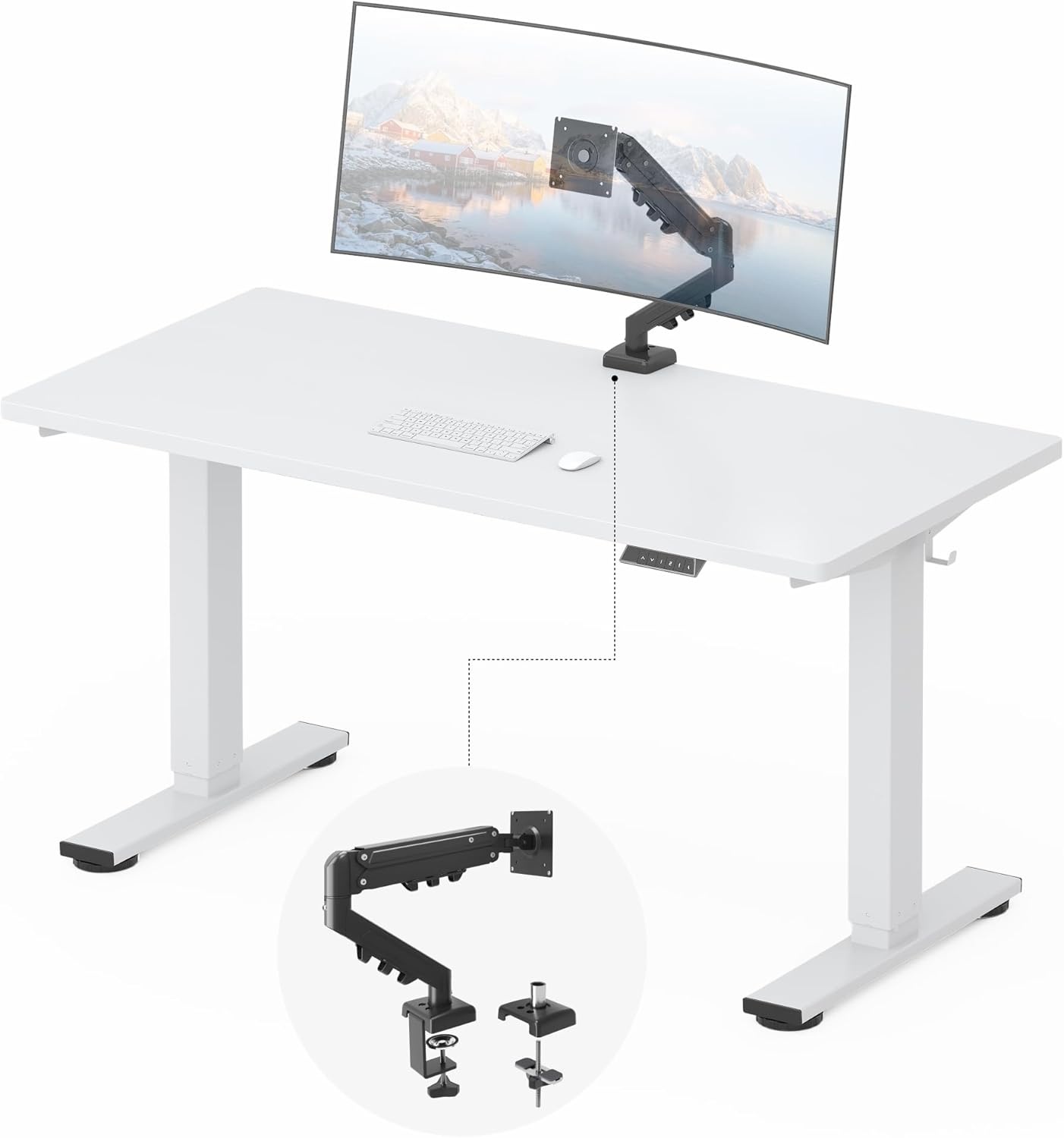 image:imageFLEXISPOT EN2 WholePiece Standing Desk with Clamp Power Strip 55 x 28 Electric Stand Up Height Adjustable Desk with Cable Management White Frame 55 White Top2 PackagesWhite Top White Frame