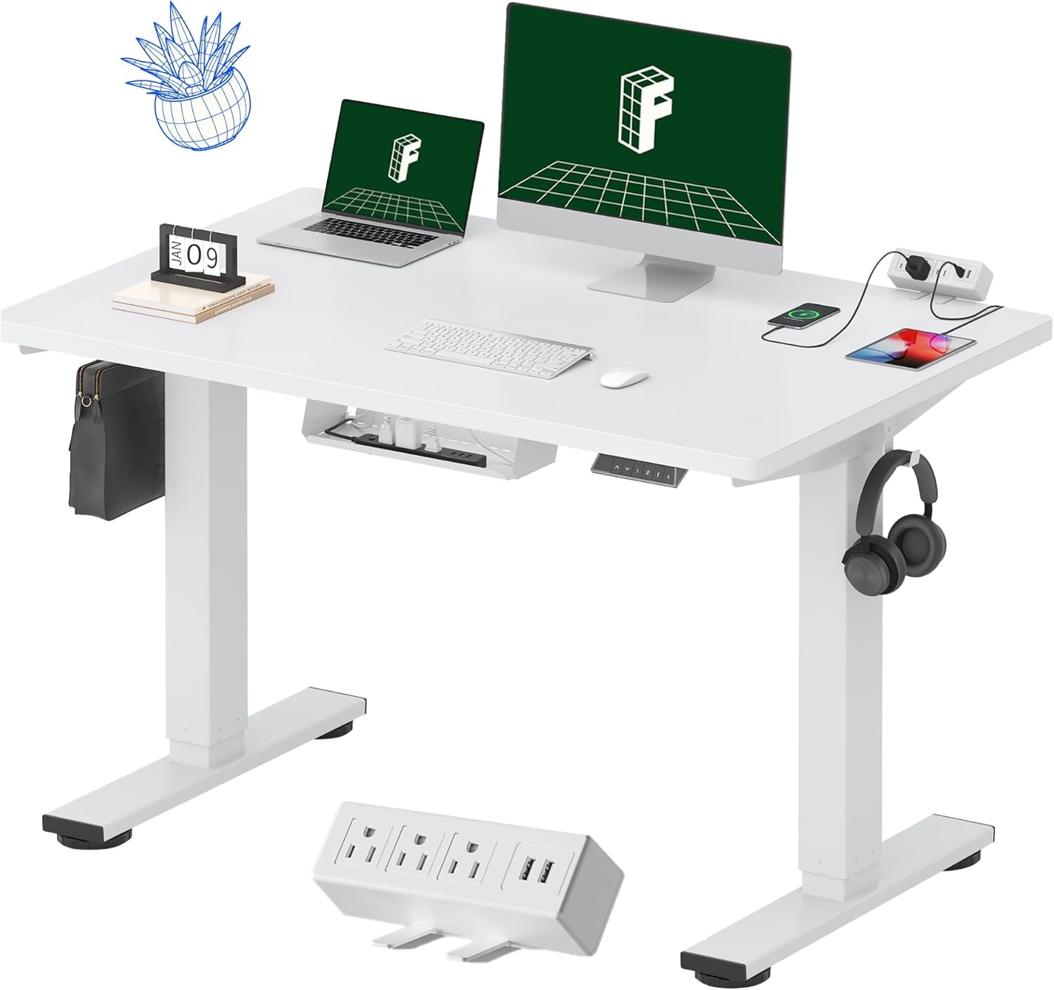 image:imageFLEXISPOT EN2 WholePiece Standing Desk with Clamp Power Strip 55 x 28 Electric Stand Up Height Adjustable Desk with Cable Management White Frame 55 White Top2 PackagesWhite Top White Frame
