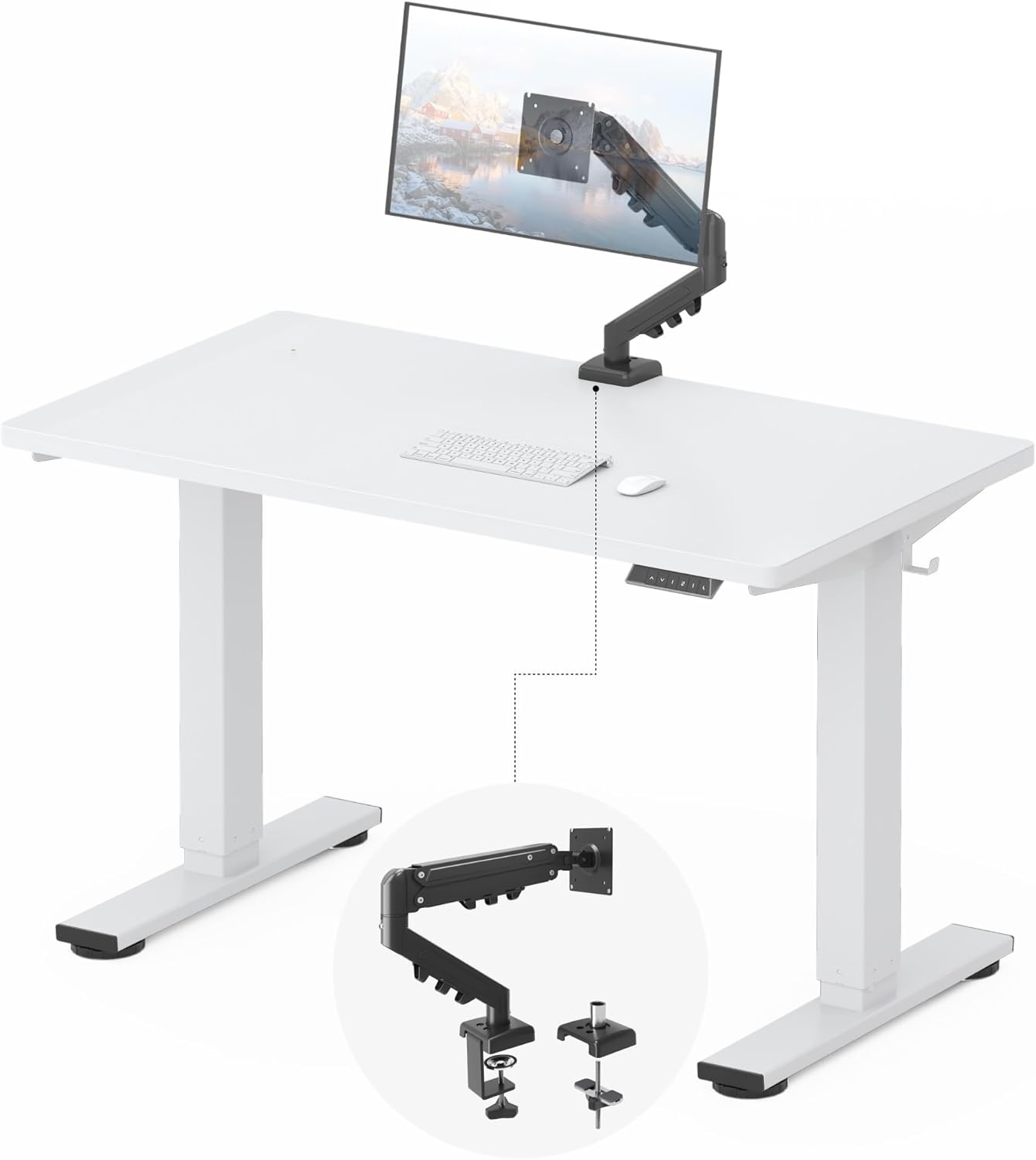 image:imageFLEXISPOT EN2 WholePiece Standing Desk with Clamp Power Strip 55 x 28 Electric Stand Up Height Adjustable Desk with Cable Management White Frame 55 White Top2 PackagesWhite Top White Frame