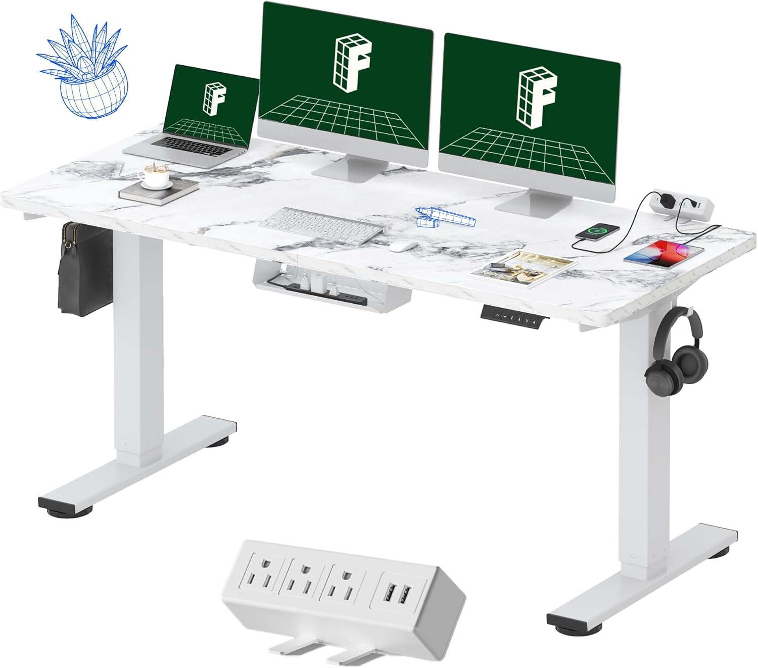 image:imageFLEXISPOT EN2 WholePiece Standing Desk with Clamp Power Strip 55 x 28 Electric Stand Up Height Adjustable Desk with Cable Management White Frame 55 White Top2 PackagesMarble Gray White Frame