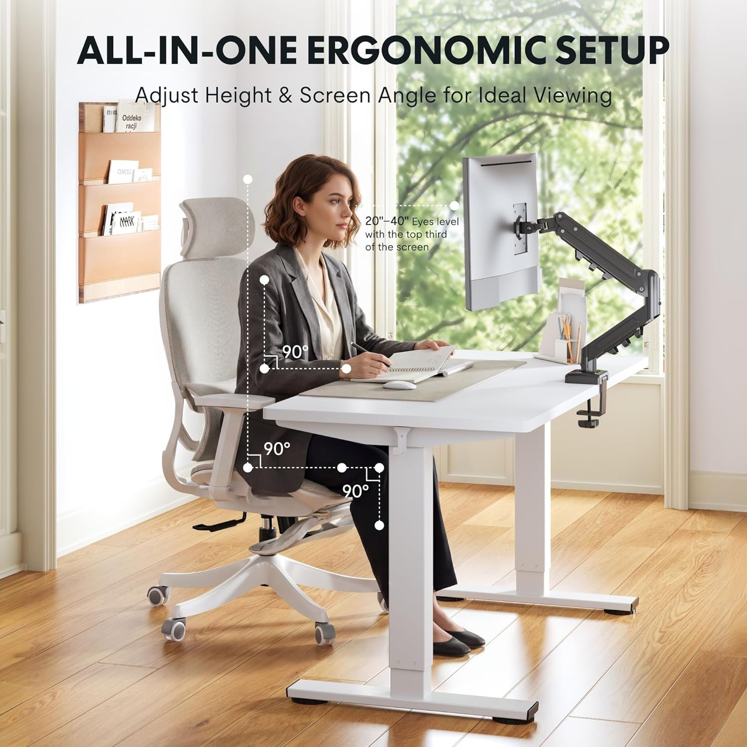 image:imageFLEXISPOT EN2 WholePiece Standing Desk with Clamp Power Strip 55 x 28 Electric Stand Up Height Adjustable Desk with Cable Management White Frame 55 White Top2 PackagesWhite Top White Frame