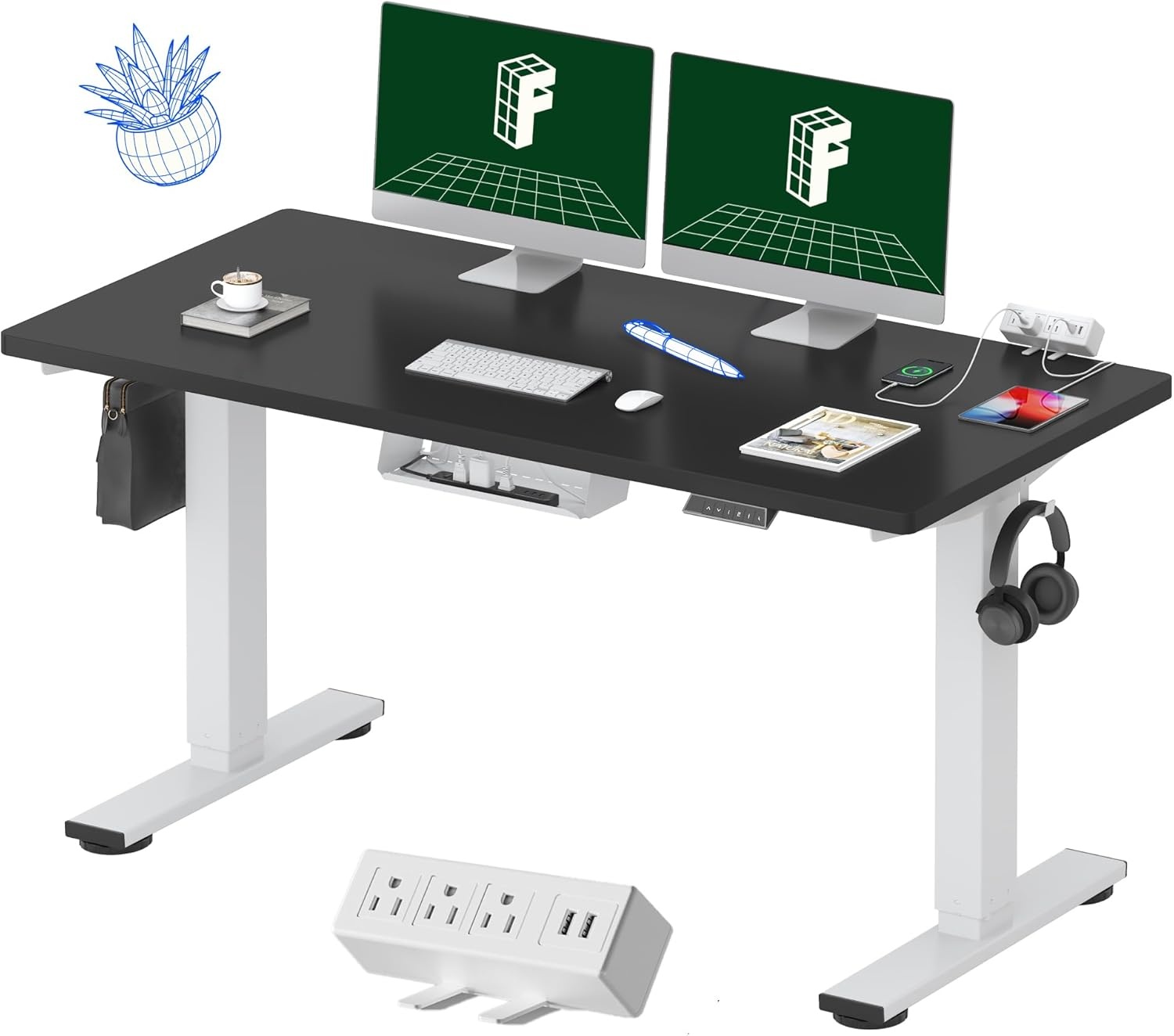 image:imageFLEXISPOT EN2 WholePiece Standing Desk with Clamp Power Strip 55 x 28 Electric Stand Up Height Adjustable Desk with Cable Management White Frame 55 White Top2 PackagesBlack Top White Frame
