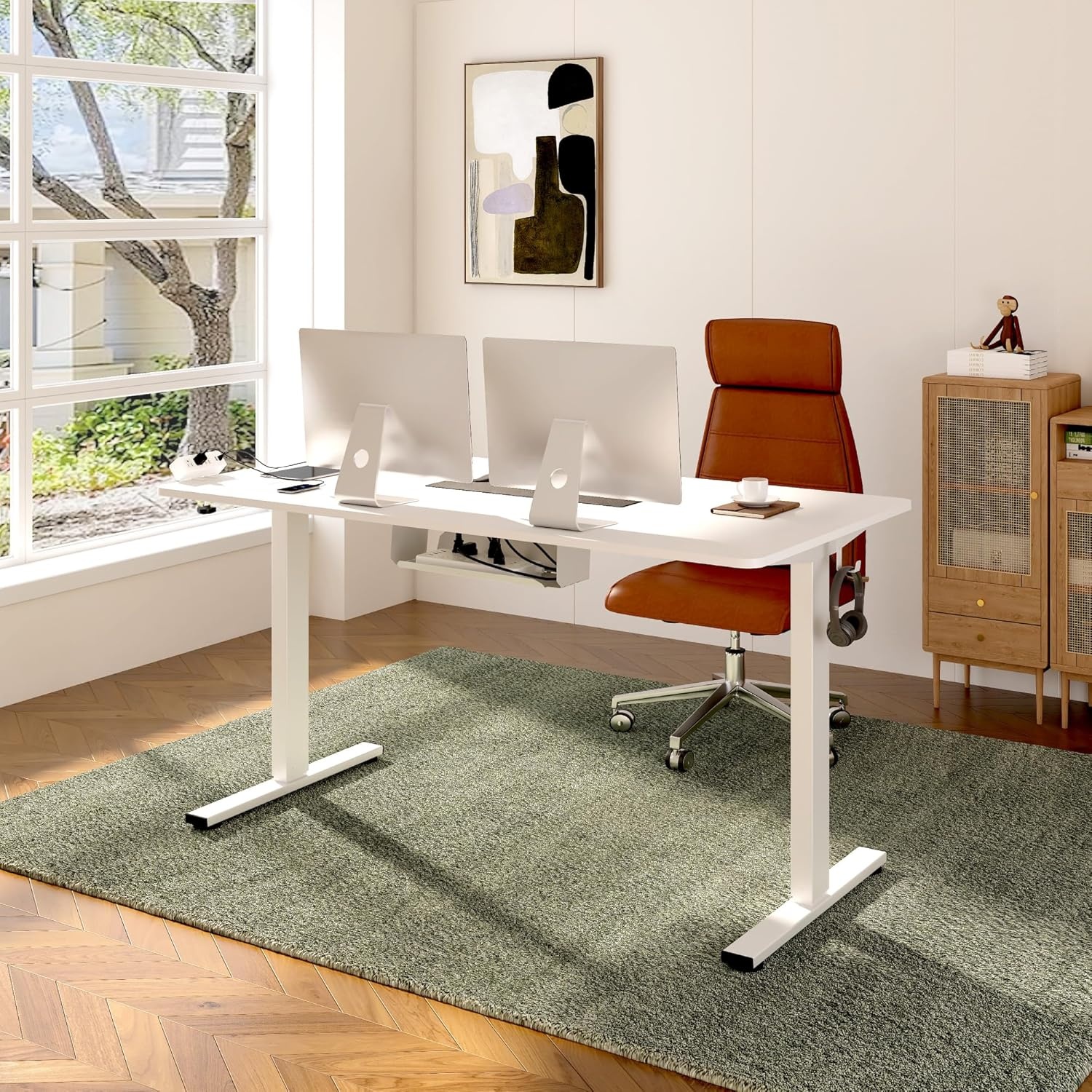 image:imageFLEXISPOT EN2 WholePiece Standing Desk with Clamp Power Strip 55 x 28 Electric Stand Up Height Adjustable Desk with Cable Management White Frame 55 White Top2 PackagesWhite Top White Frame