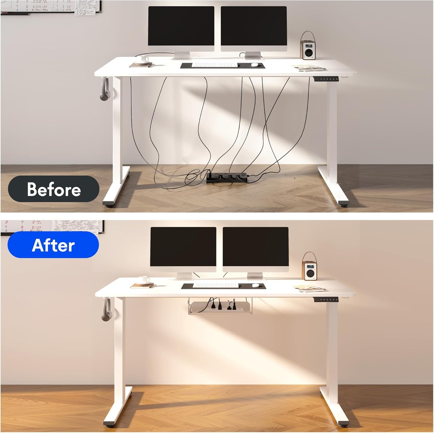 image:imageFLEXISPOT EN2 WholePiece Standing Desk with Clamp Power Strip 55 x 28 Electric Stand Up Height Adjustable Desk with Cable Management White Frame 55 White Top2 PackagesGray Wood Grain White Frame