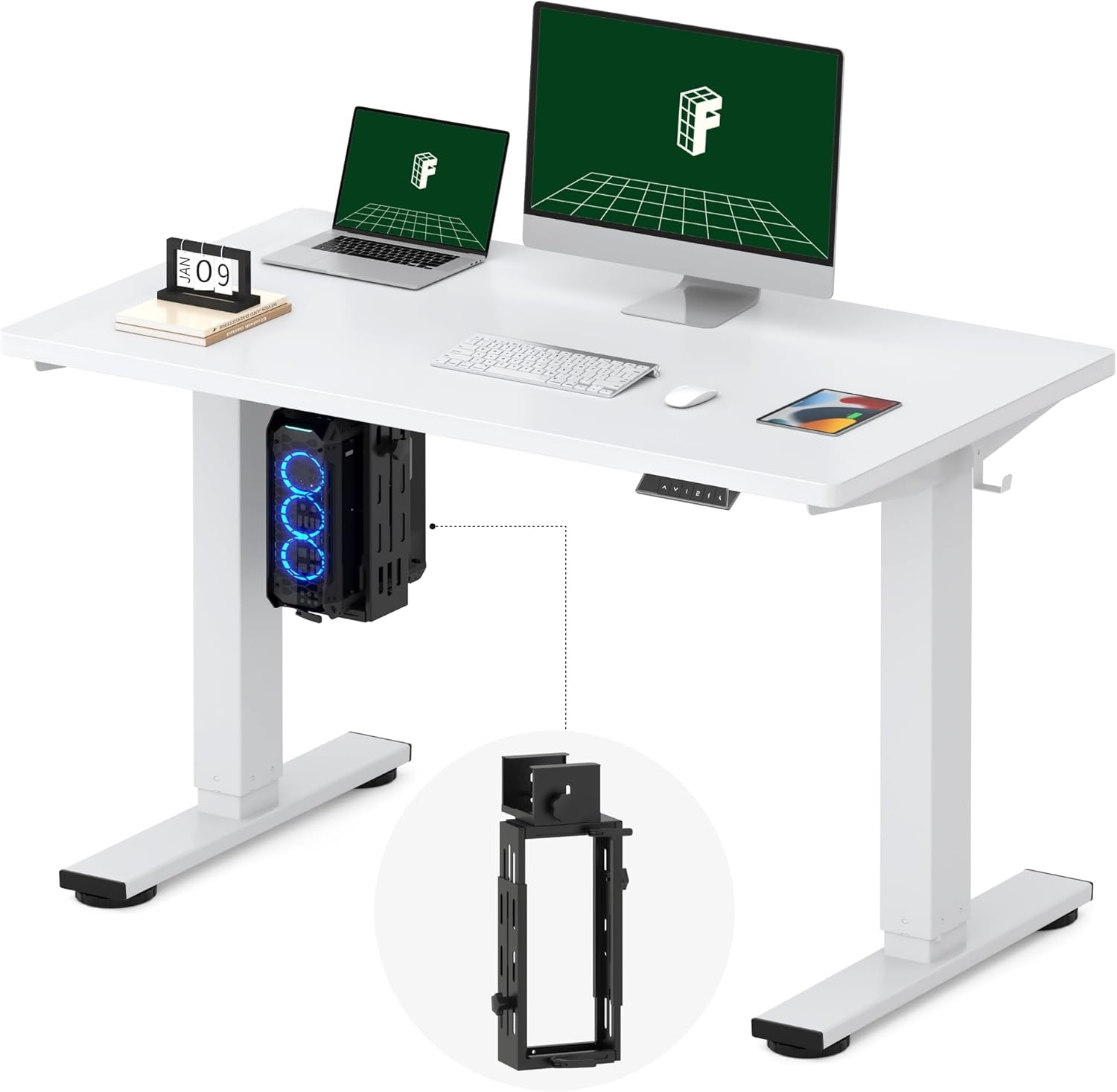 image:imageFLEXISPOT EN2 WholePiece Standing Desk with Clamp Power Strip 55 x 28 Electric Stand Up Height Adjustable Desk with Cable Management White Frame 55 White Top2 PackagesWhite Top White Frame