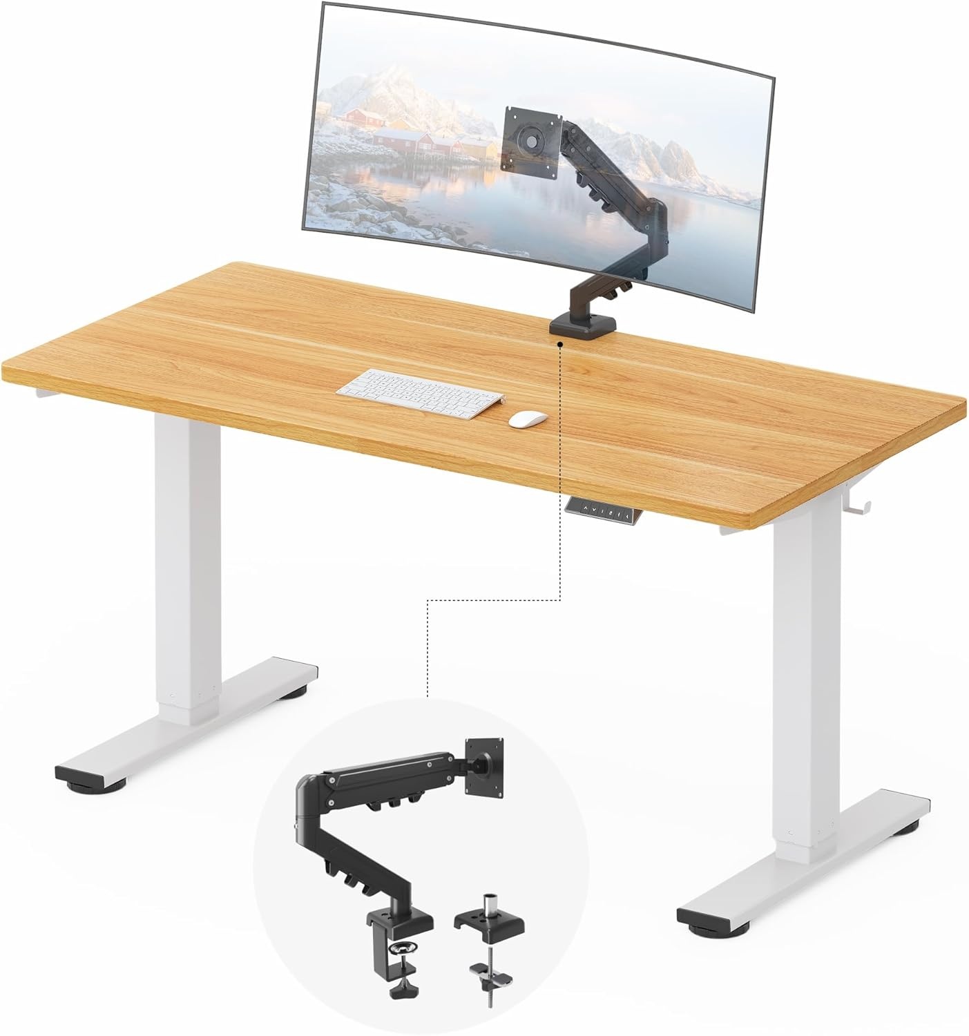image:imageFLEXISPOT EN2 WholePiece Standing Desk with Clamp Power Strip 55 x 28 Electric Stand Up Height Adjustable Desk with Cable Management White Frame 55 White Top2 PackagesMaple Top White Frame