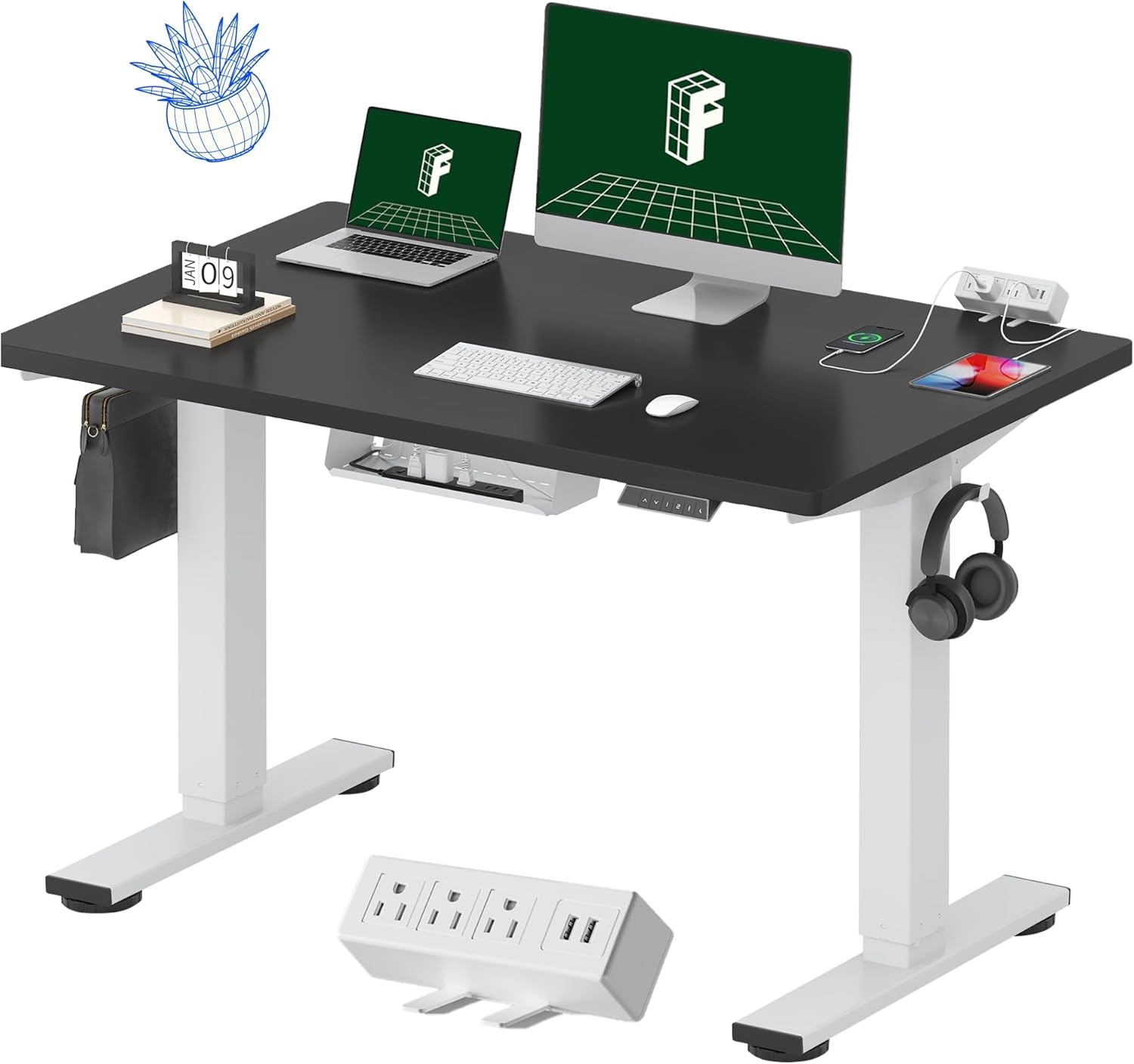 image:imageFLEXISPOT EN2 WholePiece Standing Desk with Clamp Power Strip 55 x 28 Electric Stand Up Height Adjustable Desk with Cable Management White Frame 55 White Top2 PackagesBlack Top White Frame