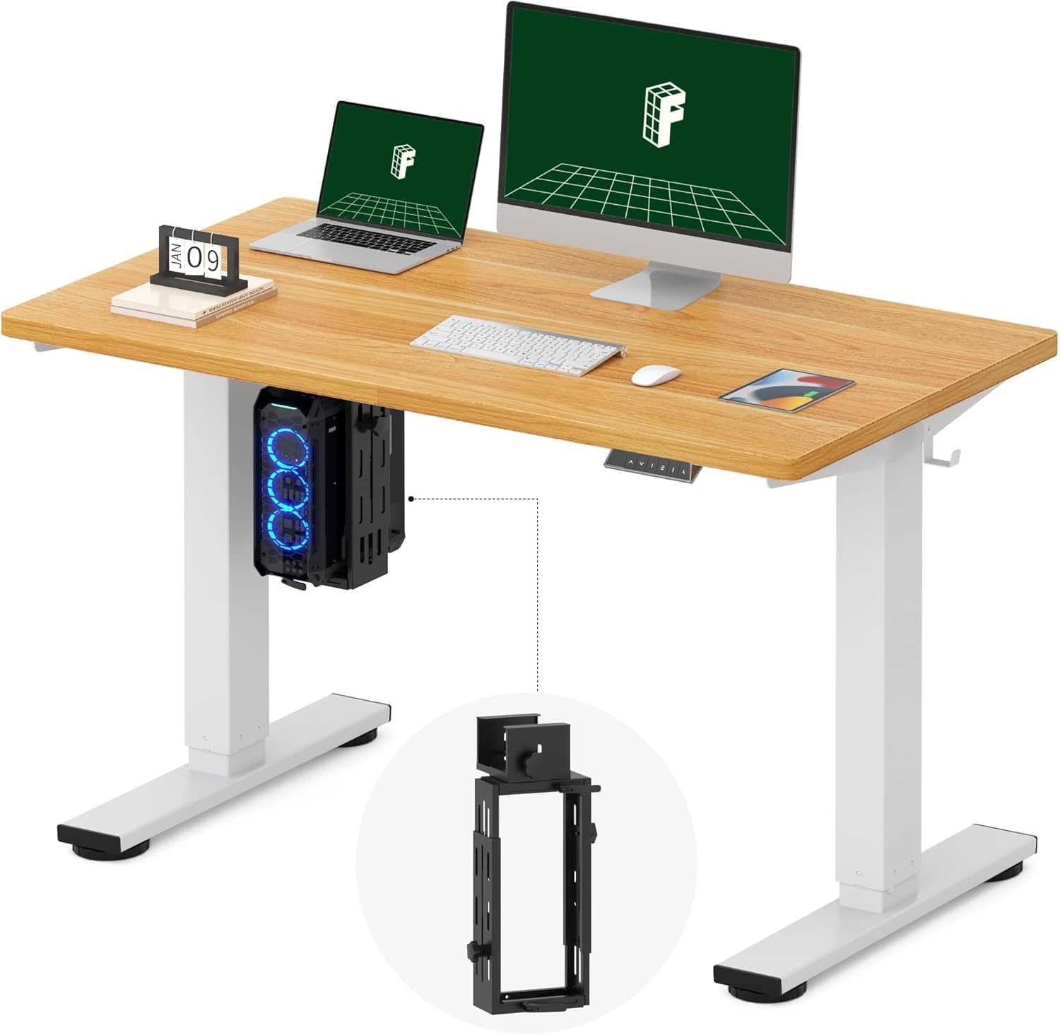 image:imageFLEXISPOT EN2 WholePiece Standing Desk with Clamp Power Strip 55 x 28 Electric Stand Up Height Adjustable Desk with Cable Management White Frame 55 White Top2 PackagesMaple Top White Frame