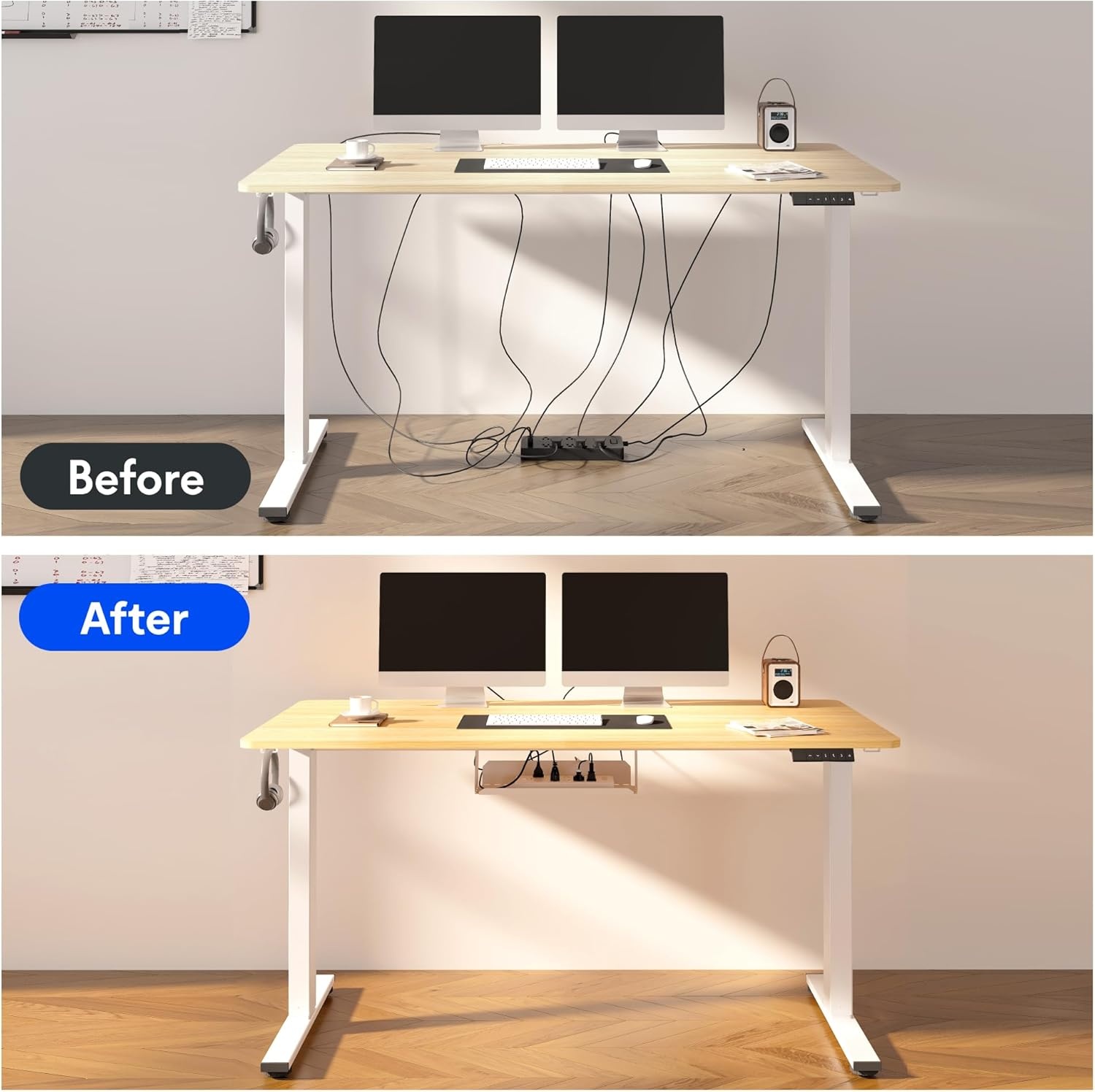 image:imageFLEXISPOT EN2 WholePiece Standing Desk with Clamp Power Strip 55 x 28 Electric Stand Up Height Adjustable Desk with Cable Management White Frame 55 White Top2 PackagesMaple Top White Frame