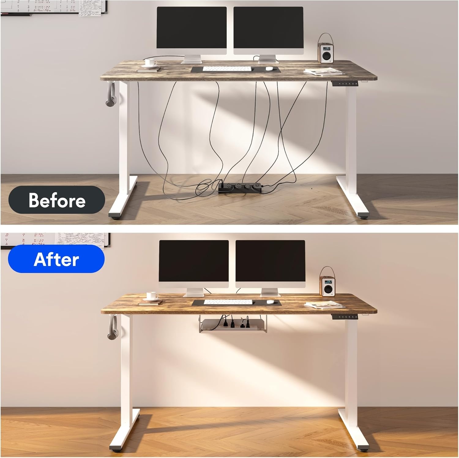 image:imageFLEXISPOT EN2 WholePiece Standing Desk with Clamp Power Strip 55 x 28 Electric Stand Up Height Adjustable Desk with Cable Management White Frame 55 White Top2 PackagesBlack Walnut White Frame