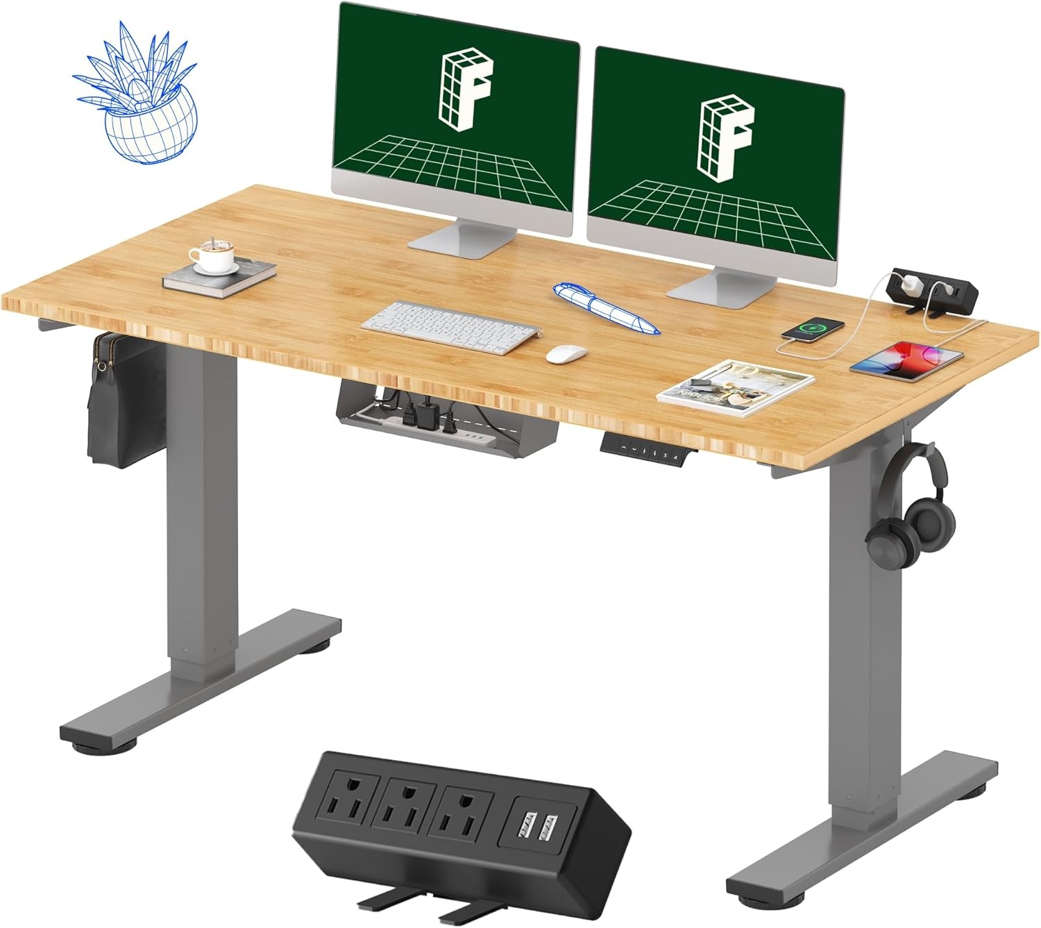 image:imageFLEXISPOT EN2 WholePiece Standing Desk with Clamp Power Strip 55 x 28 Electric Stand Up Height Adjustable Desk with Cable Management White Frame 55 White Top2 PackagesBamboo Top Grey Frame