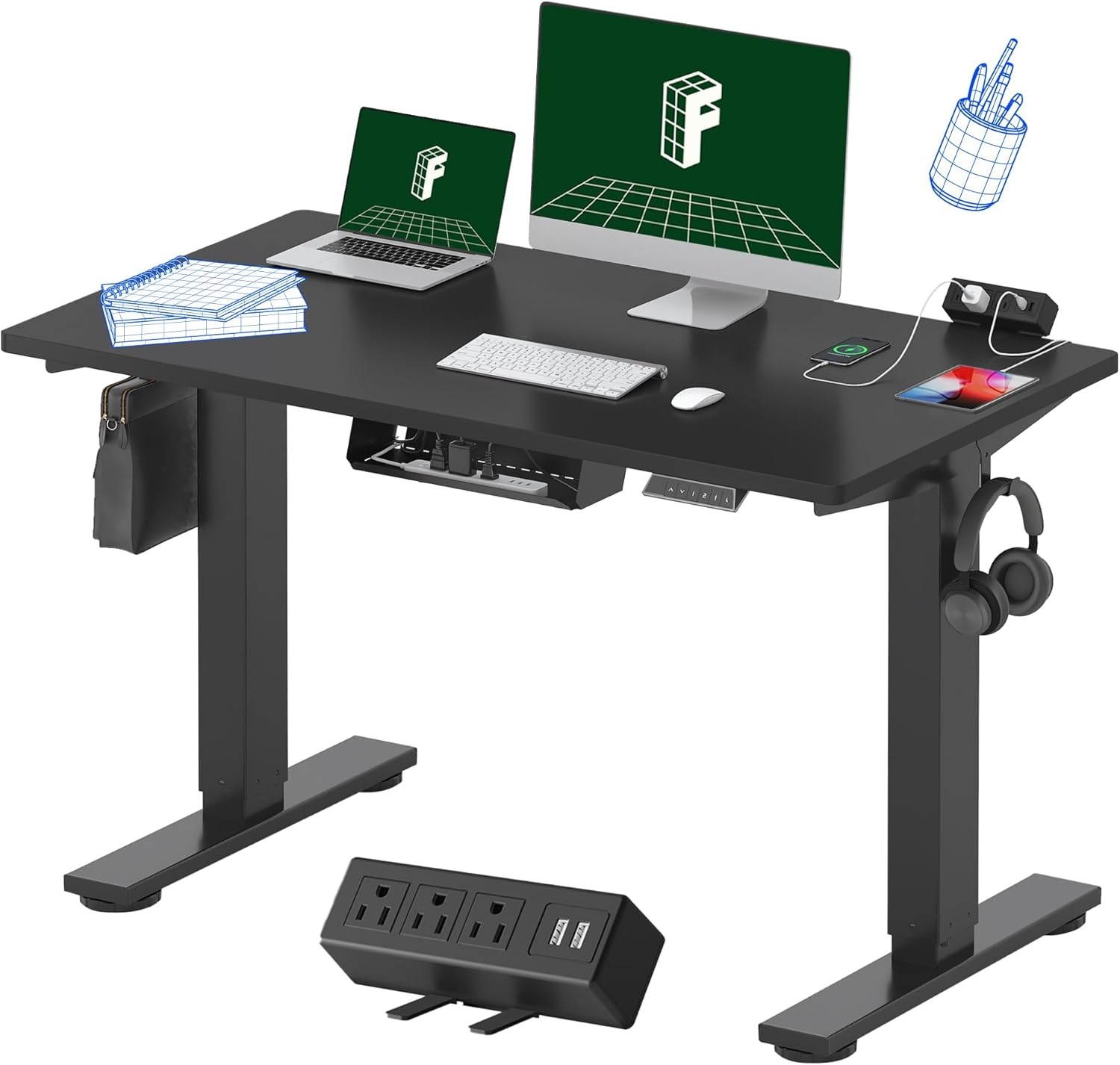 image:imageFLEXISPOT EN2 WholePiece Standing Desk with Clamp Power Strip 55 x 28 Electric Stand Up Height Adjustable Desk with Cable Management White Frame 55 White Top2 PackagesBlack Top Black Frame