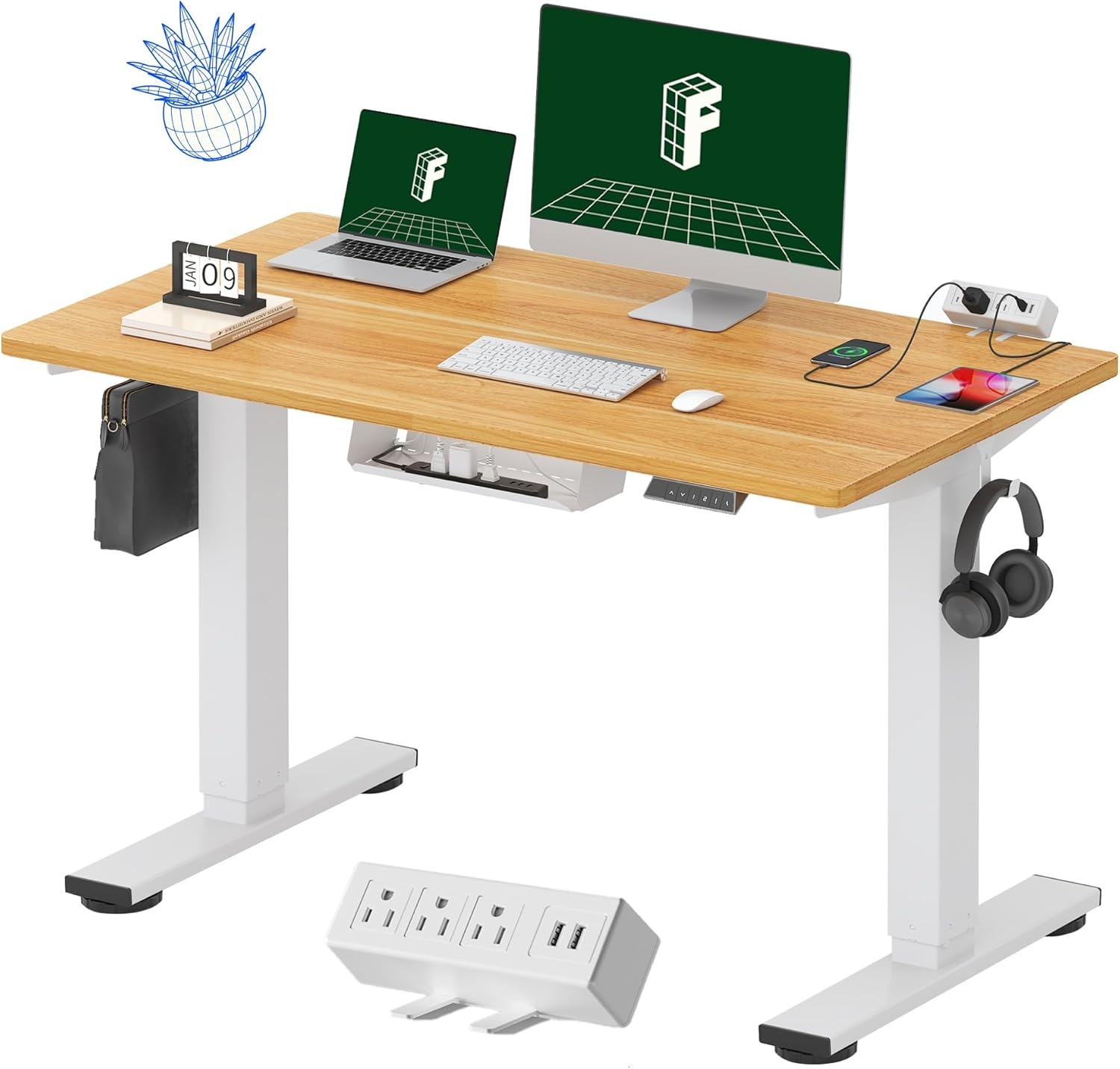 image:imageFLEXISPOT EN2 WholePiece Standing Desk with Clamp Power Strip 55 x 28 Electric Stand Up Height Adjustable Desk with Cable Management White Frame 55 White Top2 PackagesMaple Top White Frame
