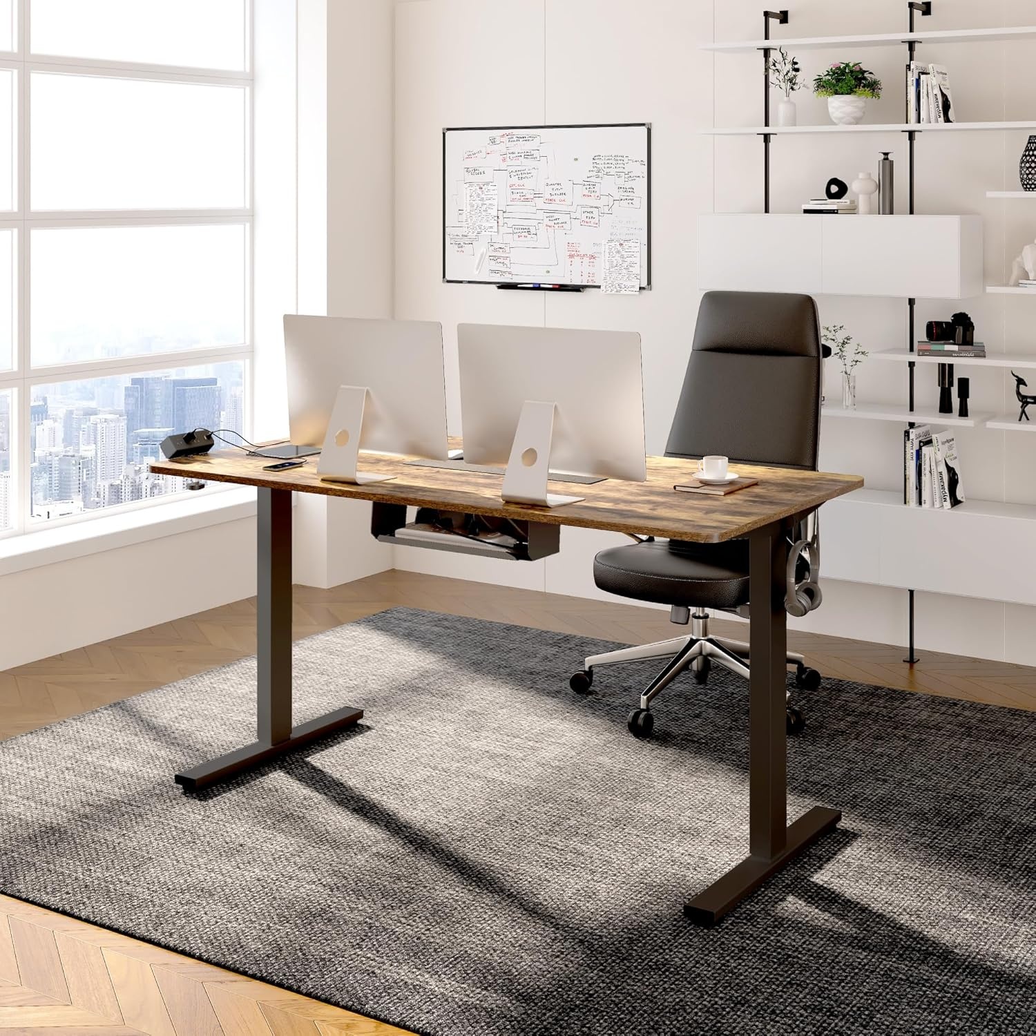 image:imageFLEXISPOT EN2 WholePiece Standing Desk with Clamp Power Strip 55 x 28 Electric Stand Up Height Adjustable Desk with Cable Management White Frame 55 White Top2 PackagesRustic Brown White Frame