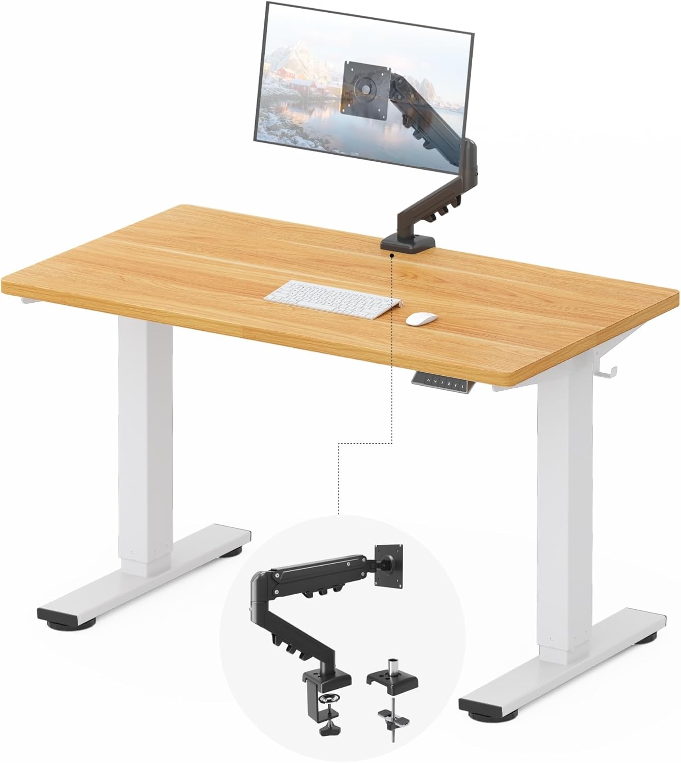 image:imageFLEXISPOT EN2 WholePiece Standing Desk with Clamp Power Strip 55 x 28 Electric Stand Up Height Adjustable Desk with Cable Management White Frame 55 White Top2 PackagesMaple Top White Frame