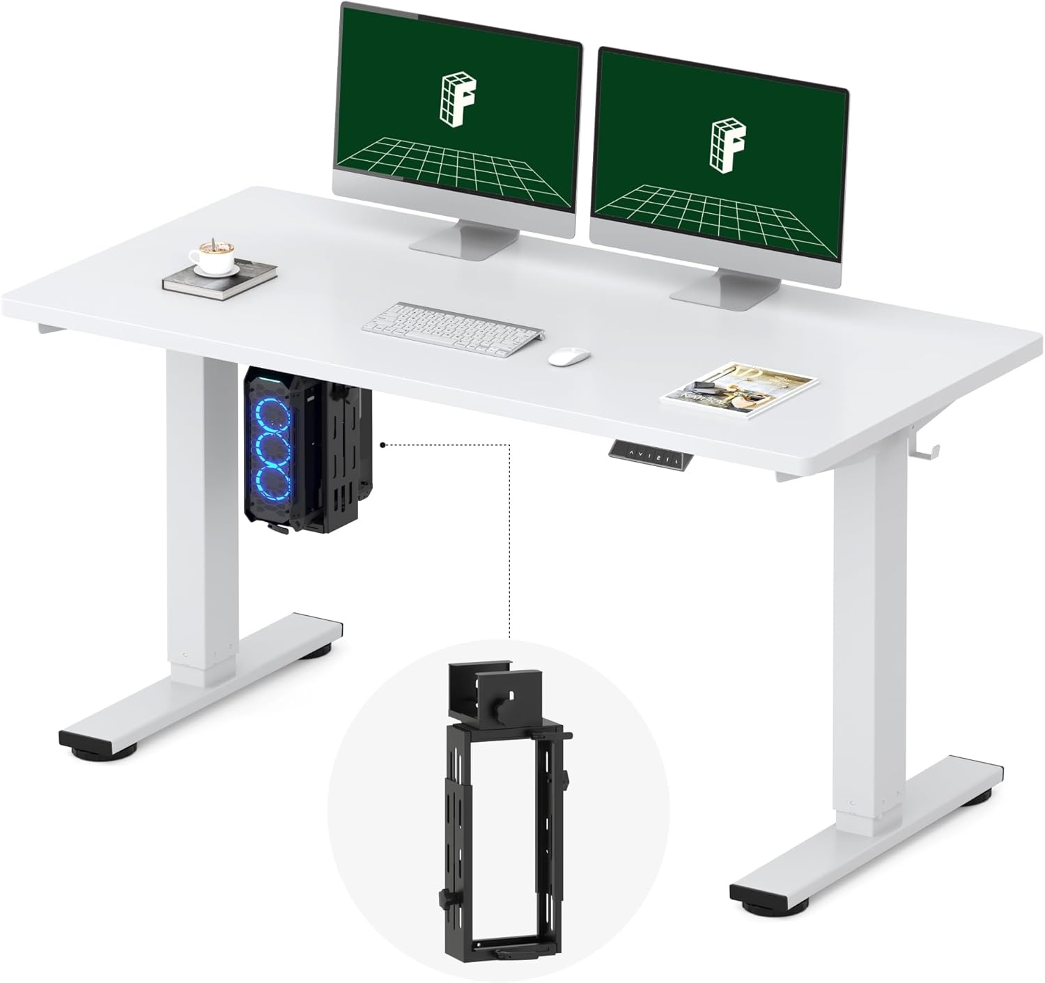 image:imageFLEXISPOT EN2 WholePiece Standing Desk with Clamp Power Strip 55 x 28 Electric Stand Up Height Adjustable Desk with Cable Management White Frame 55 White Top2 PackagesWhite Top White Frame