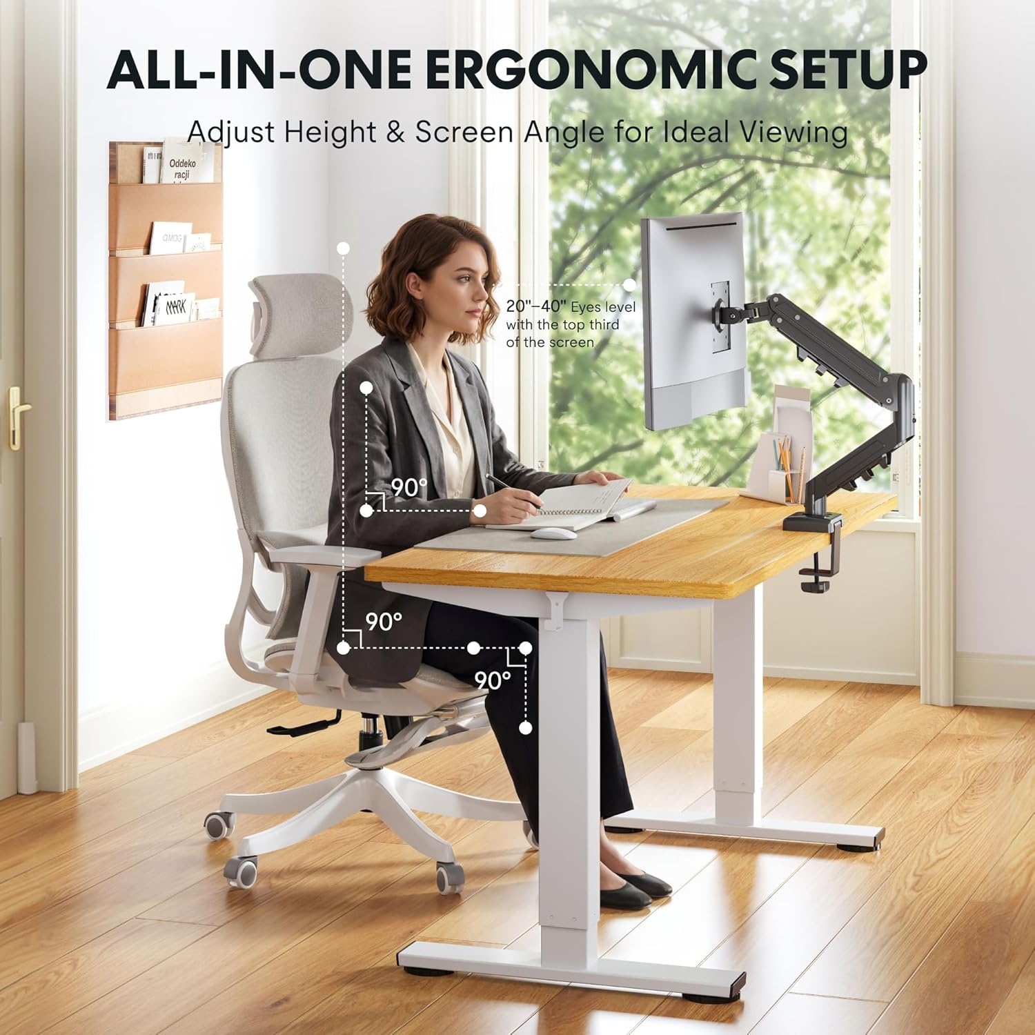 image:imageFLEXISPOT EN2 WholePiece Standing Desk with Clamp Power Strip 55 x 28 Electric Stand Up Height Adjustable Desk with Cable Management White Frame 55 White Top2 PackagesMaple Top White Frame
