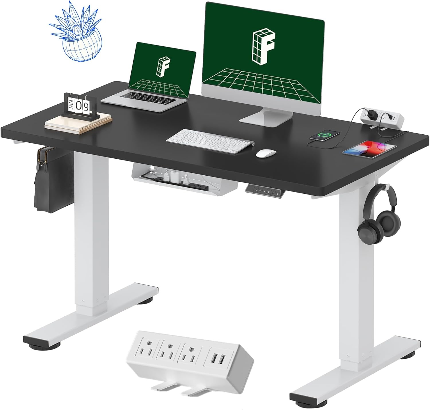 image:imageFLEXISPOT EN2 WholePiece Standing Desk with Clamp Power Strip 55 x 28 Electric Stand Up Height Adjustable Desk with Cable Management White Frame 55 White Top2 PackagesBlack Top White Frame