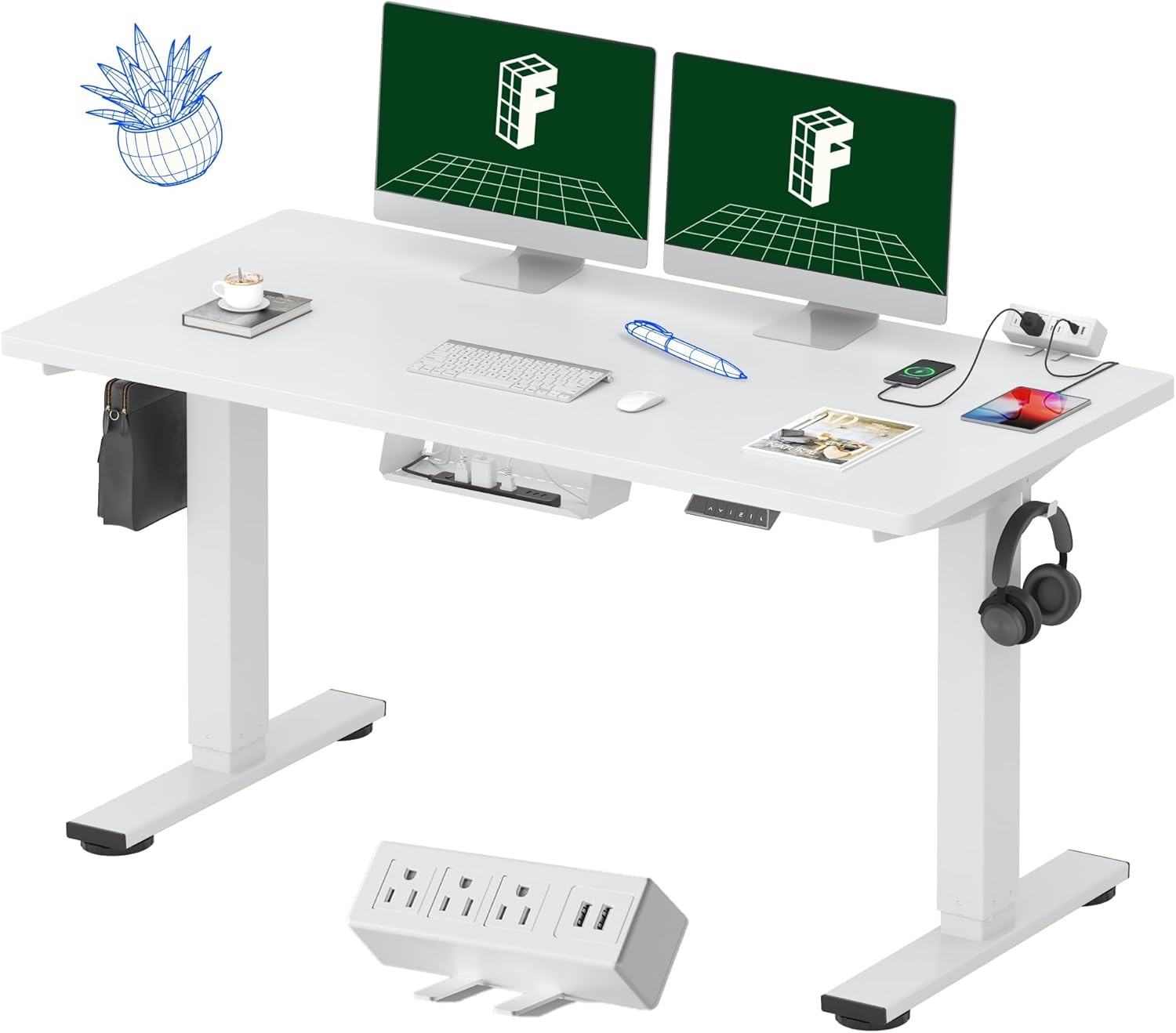 image:imageFLEXISPOT EN2 WholePiece Standing Desk with Clamp Power Strip 55 x 28 Electric Stand Up Height Adjustable Desk with Cable Management White Frame 55 White Top2 PackagesWhite Top White Frame