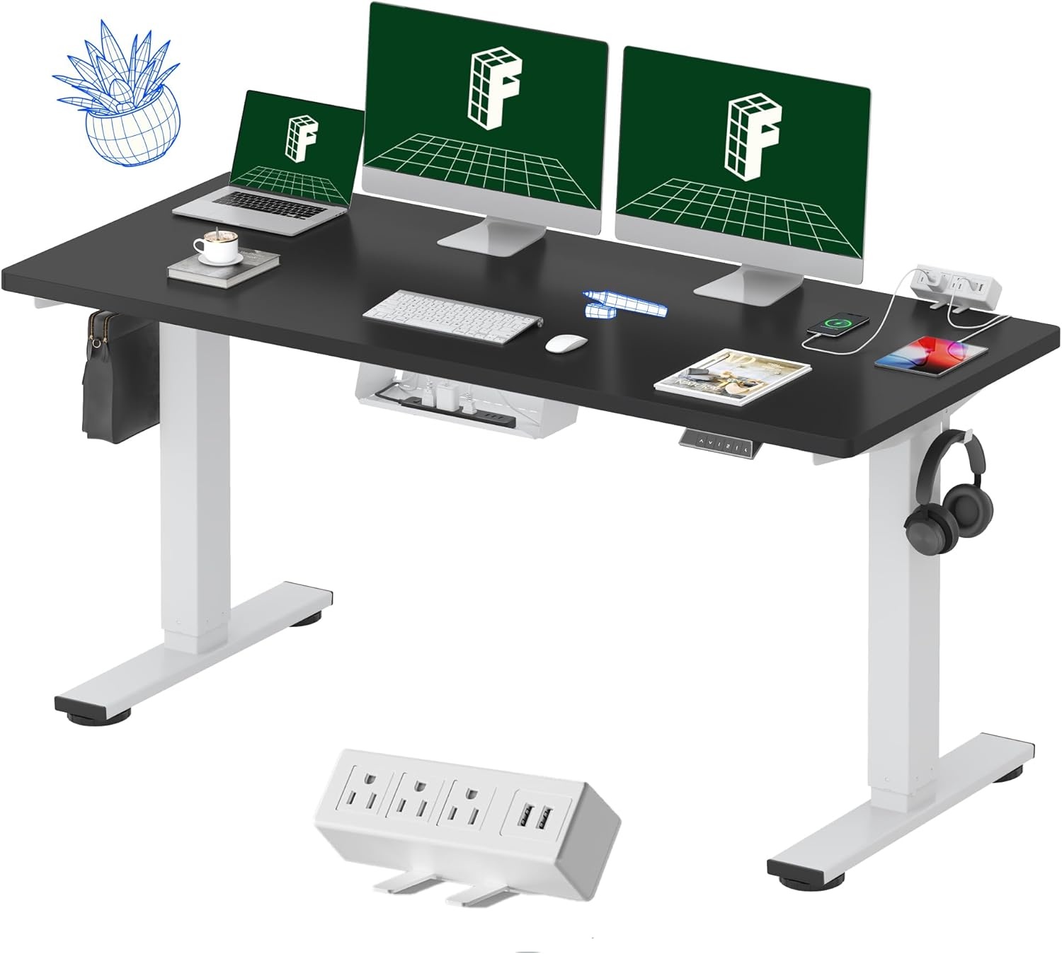 image:imageFLEXISPOT EN2 WholePiece Standing Desk with Clamp Power Strip 55 x 28 Electric Stand Up Height Adjustable Desk with Cable Management White Frame 55 White Top2 PackagesBlack Top White Frame