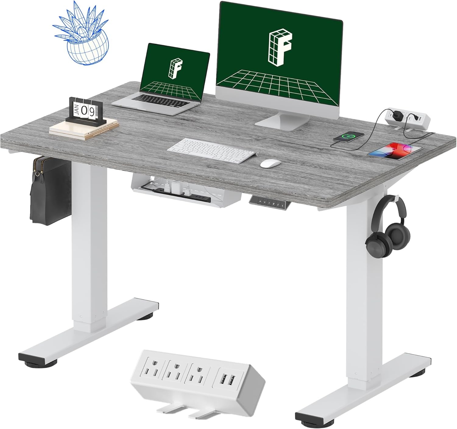 image:imageFLEXISPOT EN2 WholePiece Standing Desk with Clamp Power Strip 55 x 28 Electric Stand Up Height Adjustable Desk with Cable Management White Frame 55 White Top2 PackagesGray Wood Grain White Frame