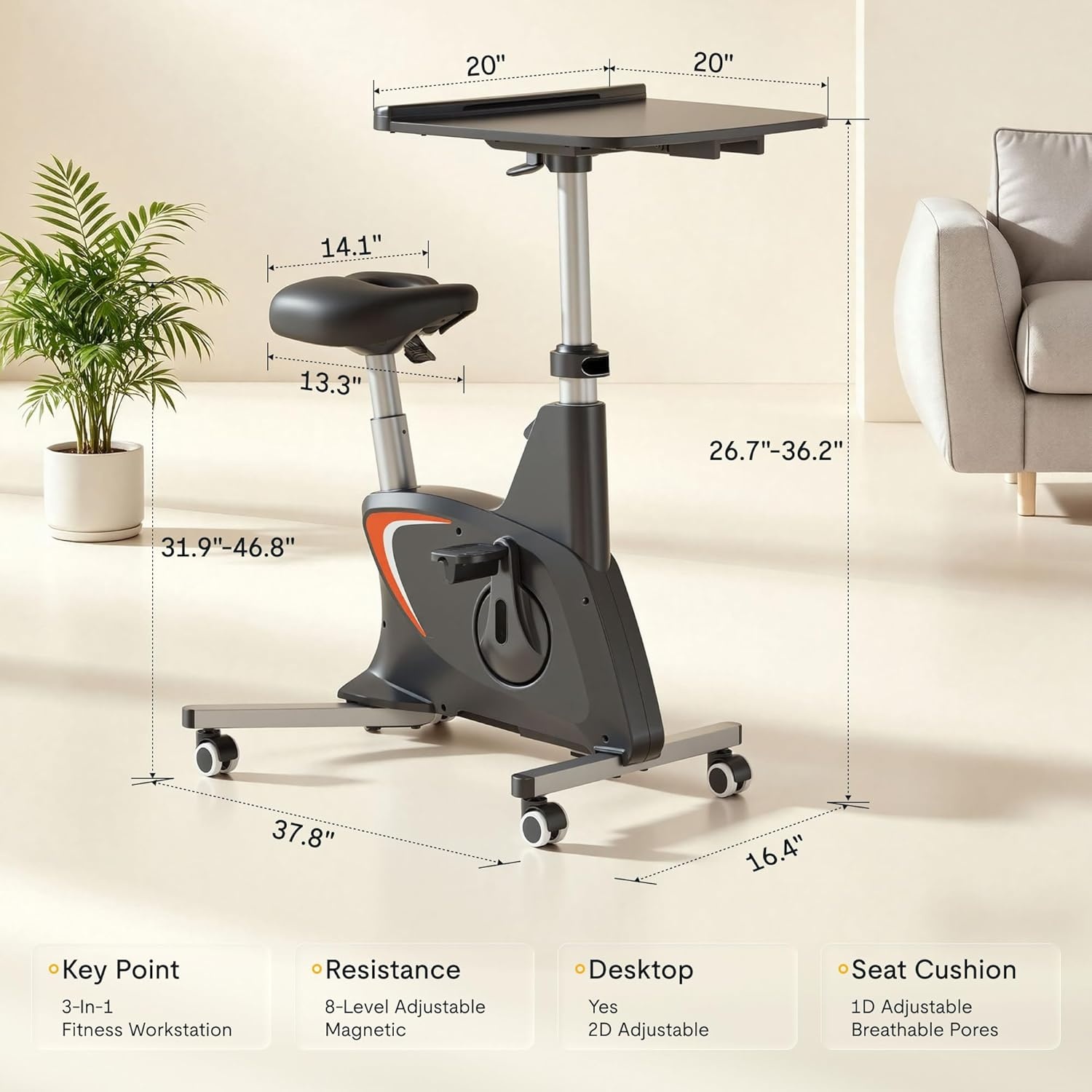 image:imageFLEXISPOT Exercise Bikes for Home Space Saving Under Desk Bike Stationary Bikes Indoor Bikes with Flywheel 300LBS Heavy Duty Optional LCD2D Desktop8Level Resistance V8V9V9MAXV9 Black